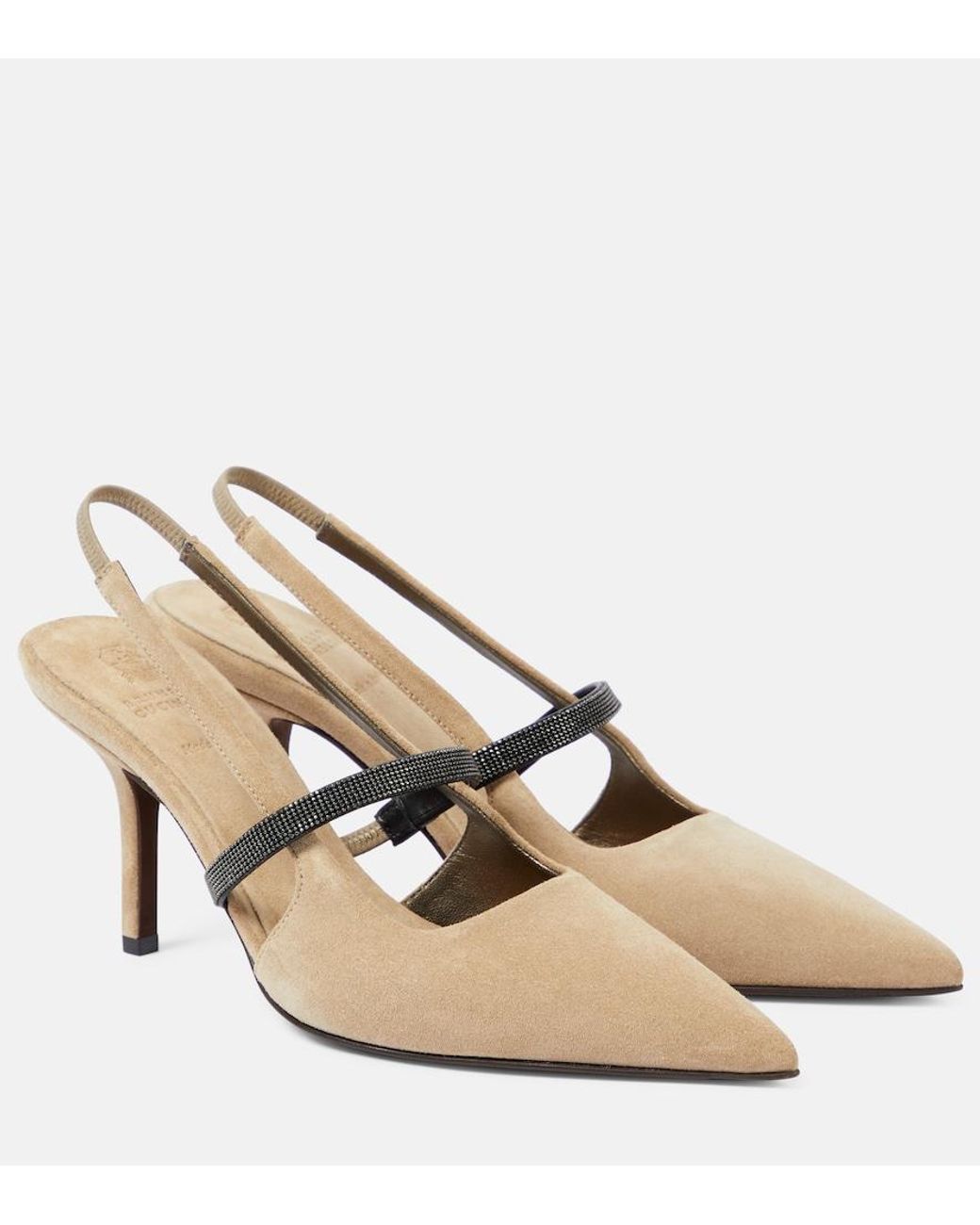 Brunello Cucinelli Natural Monili Suede Slingback Pumps