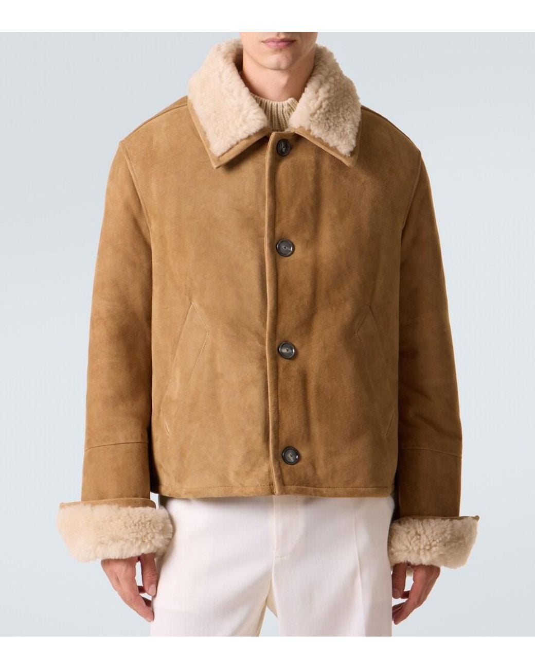 AMI Brown Shearling-Lined Suede Jacket for men