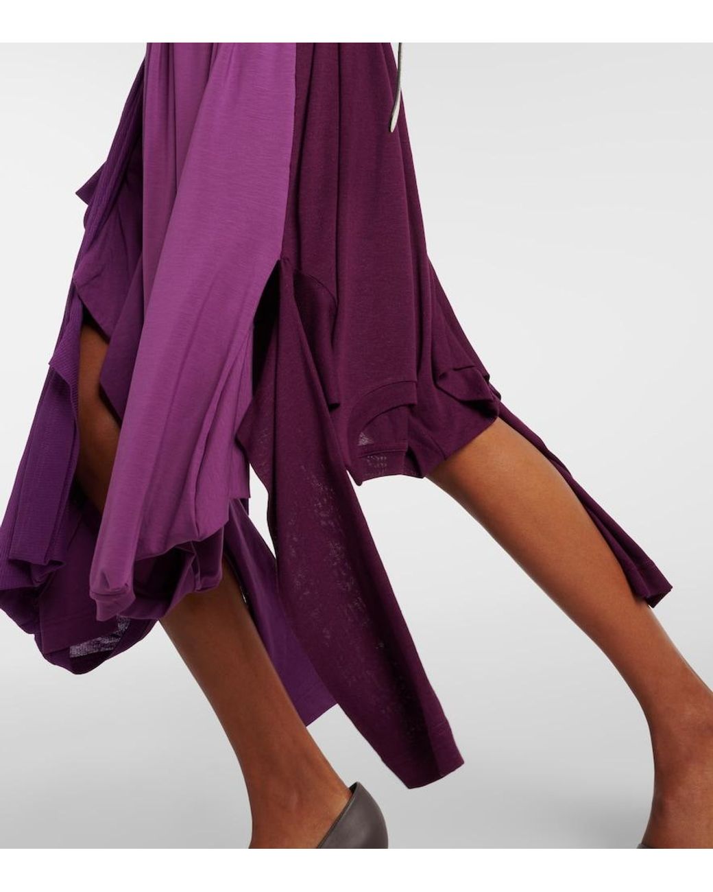 Acne Purple Damage Pleated Cotton Midi Dress