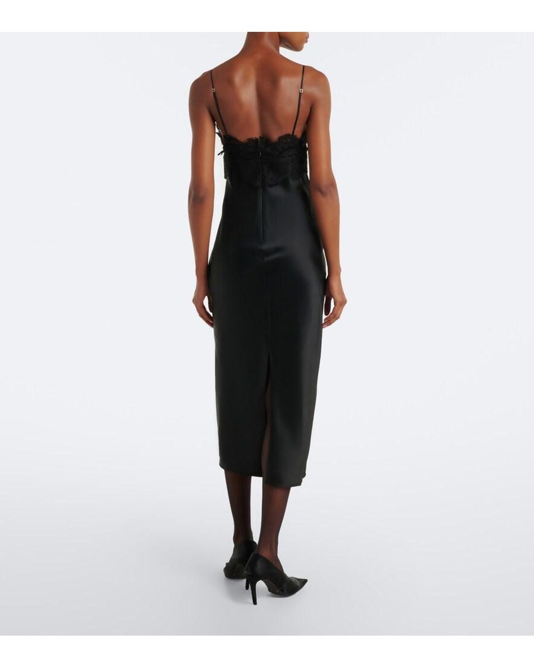 Khaite Black Joelle Lace-Trimmed Satin Slip Dress