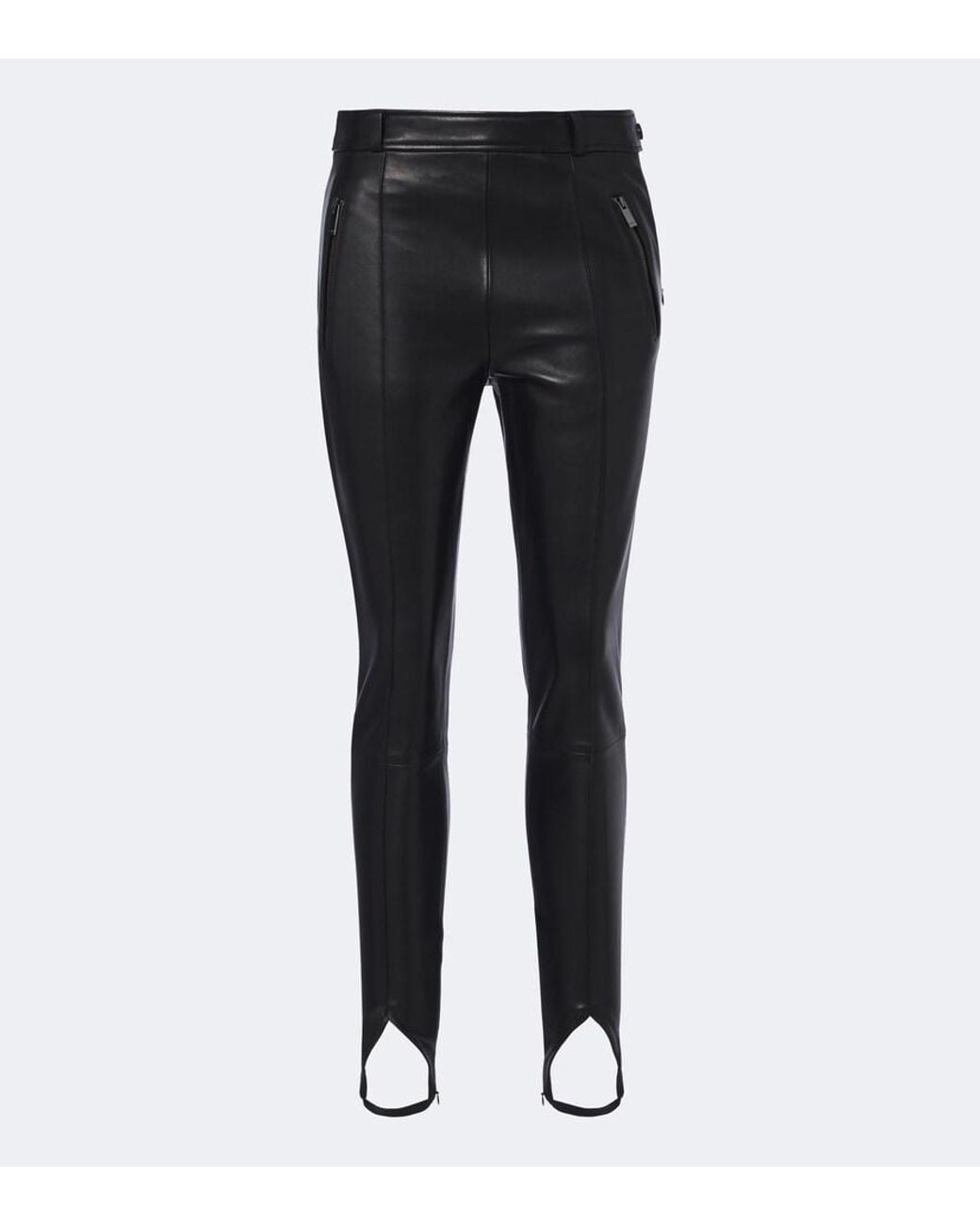 Balmain Black Leather Stirrup Leggings
