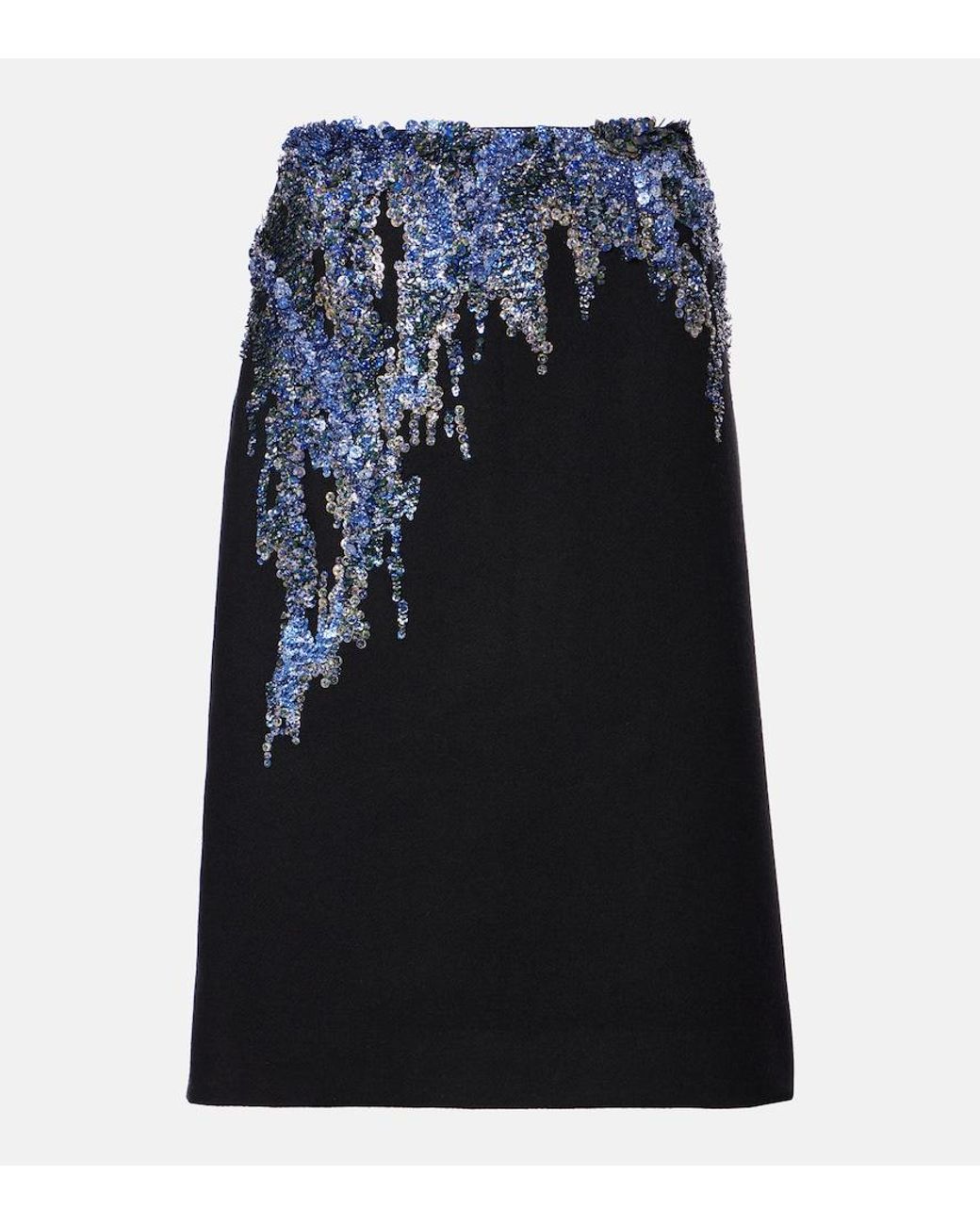 Dries Van Noten Black Sequined Wool-Blend Midi Skirt