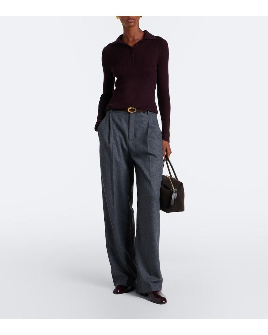 Vince Purple Ribbed-Knit Wool And Silk Polo Sweater
