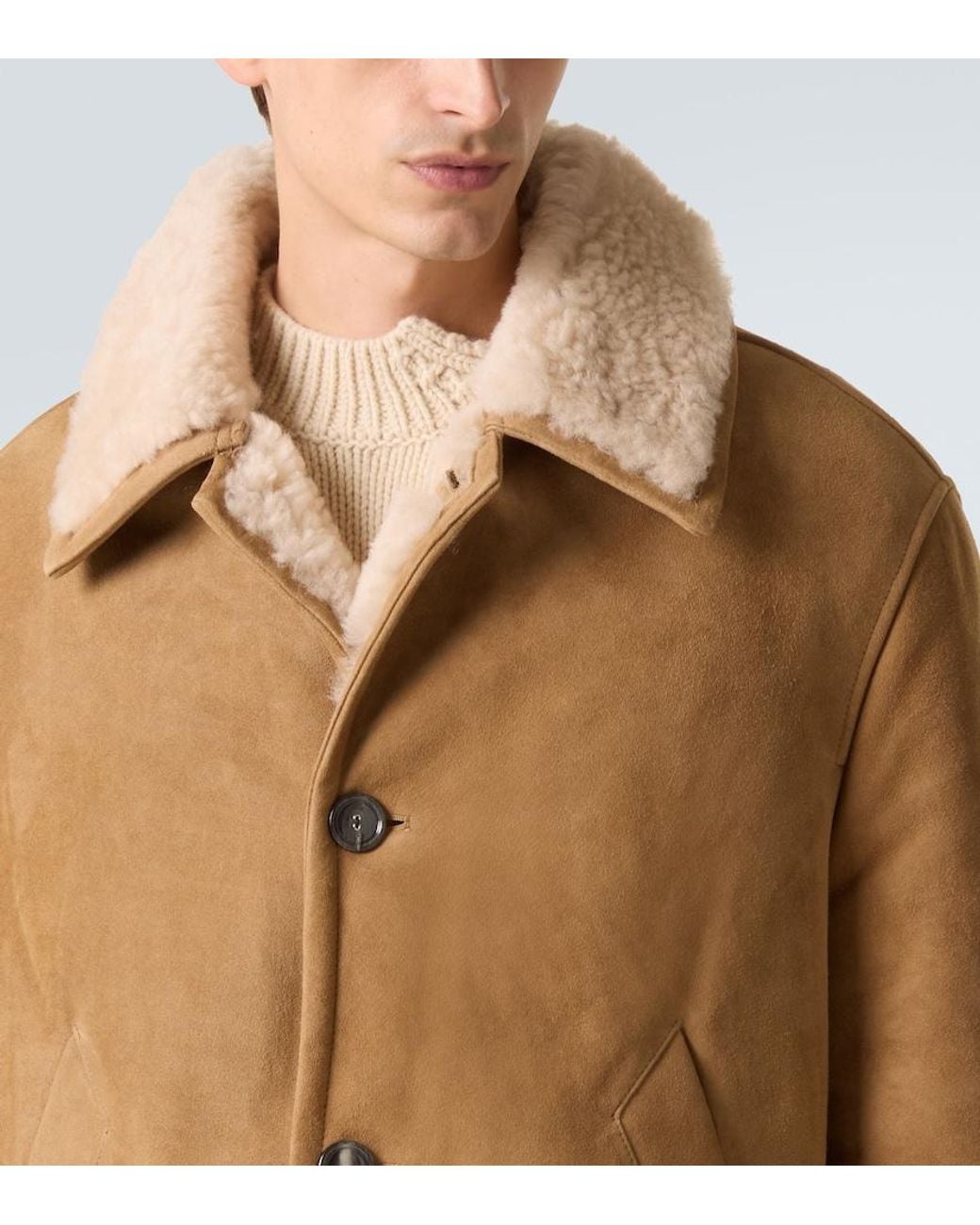 AMI Brown Shearling-Lined Suede Jacket for men