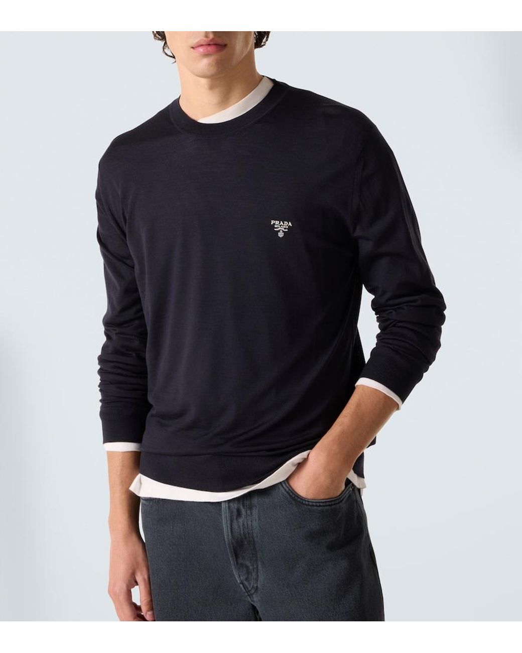 Prada Blue Virgin Wool Sweater for men