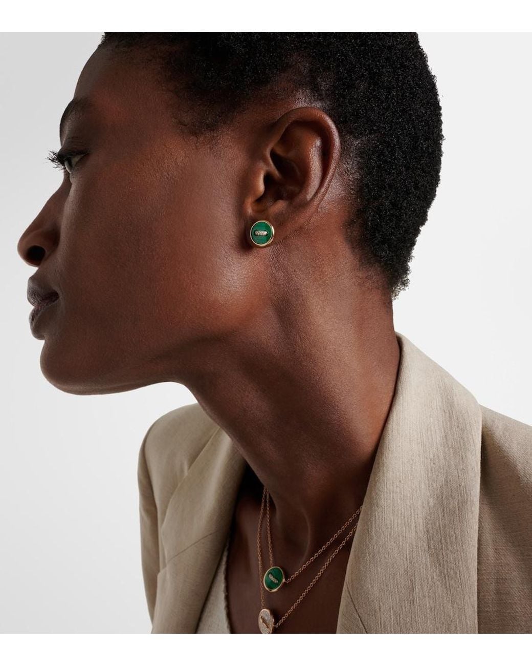 Pomellato Green Pom Pom Dot 18Kt Rose Earrings With Malachite And Diamonds