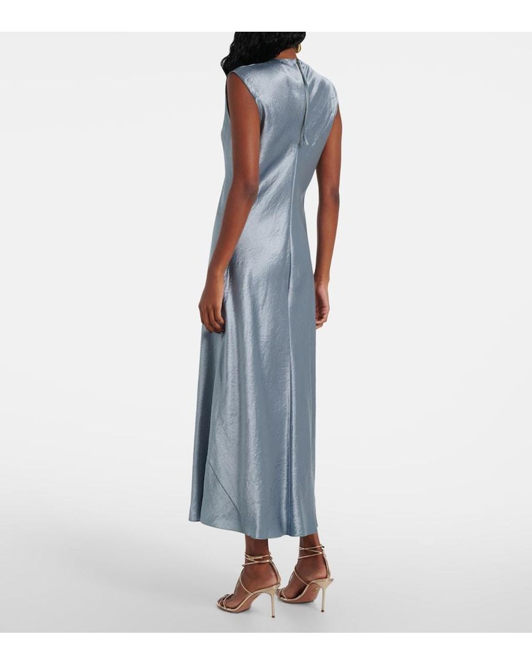 Vince Blue Satin Midi Dress