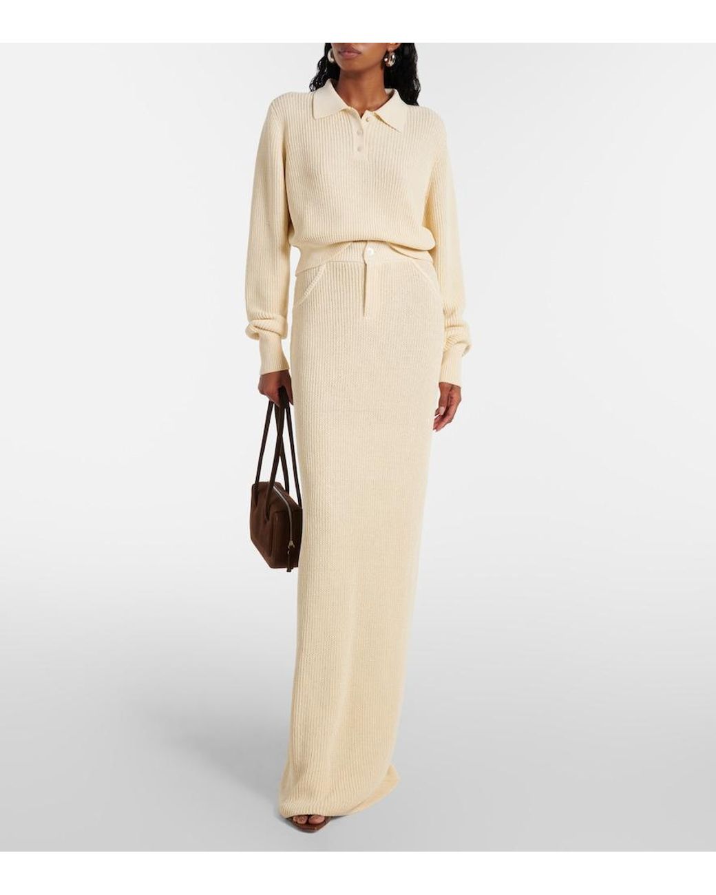 AYA MUSE White Castu Ribbed-Knit Cotton-Blend Maxi Skirt