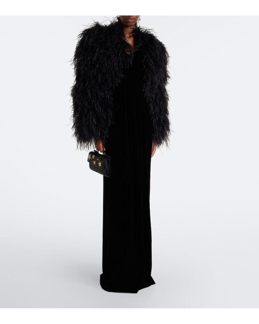 Dolce & Gabbana Black Cropped Feather Silk-Blend Jacket