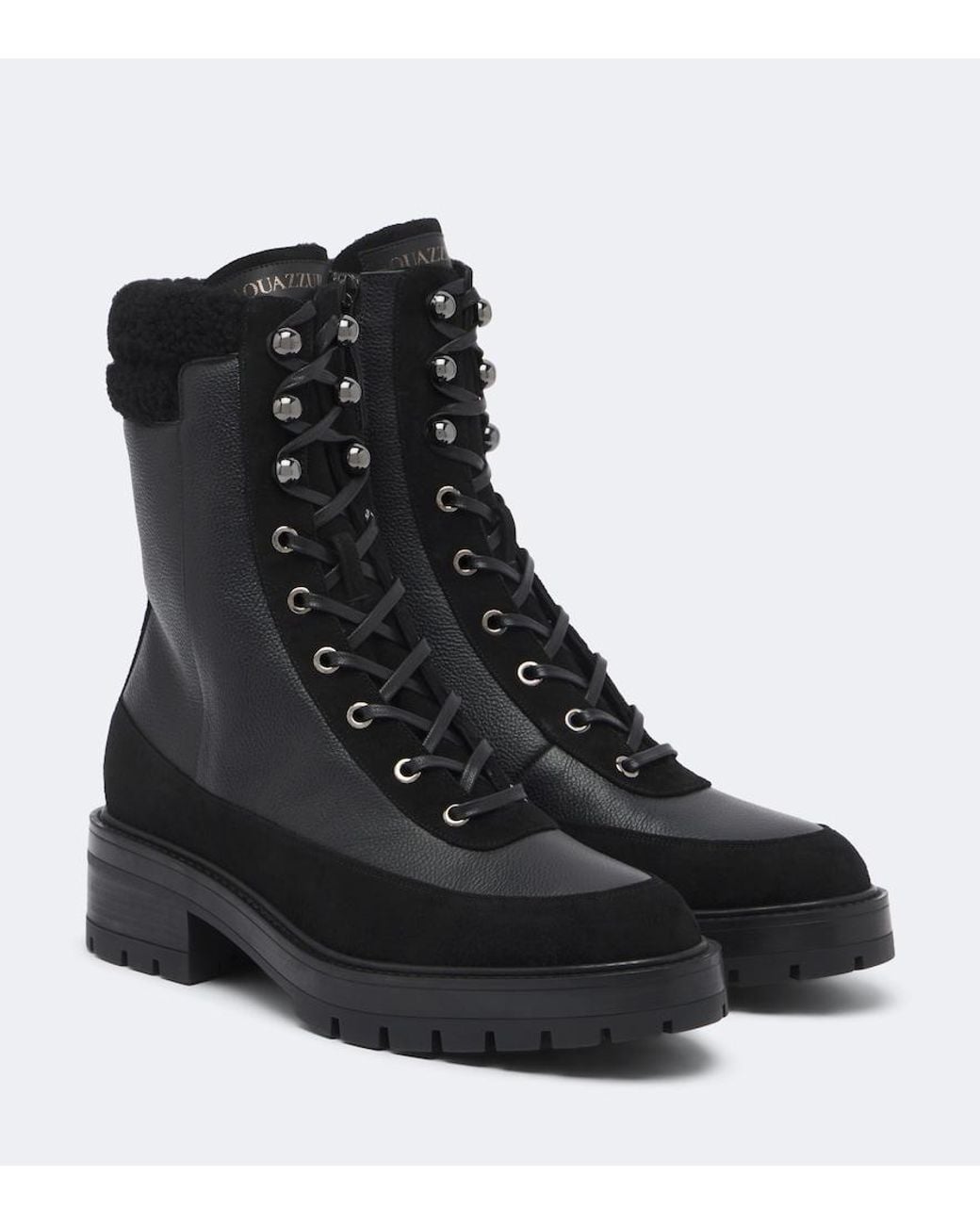 Aquazzura Black Very Cortina Leather Lace-Up Boots