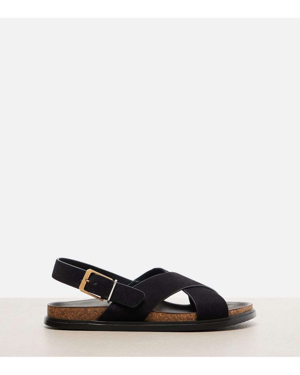 The Row Black Buckle Suede Sandals