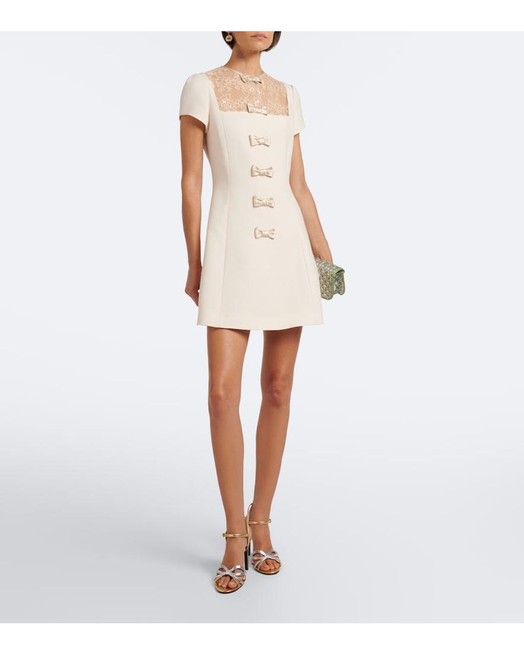 Valentino Natural Crepe Couture Lace-Trimmed Minidress