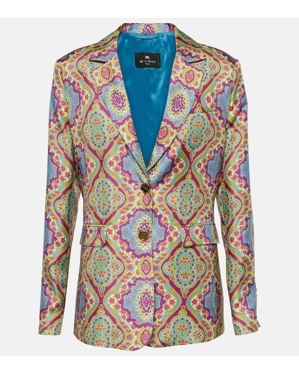Etro Blue Printed Single-Breasted Silk Blazer