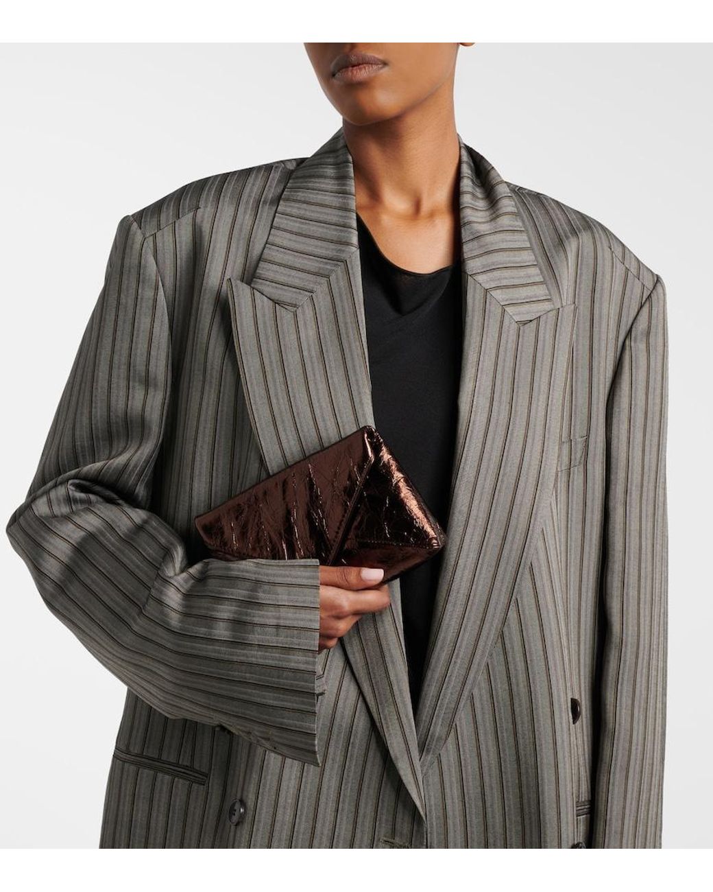 Dries Van Noten Brown Small Metallic Leather Clutch