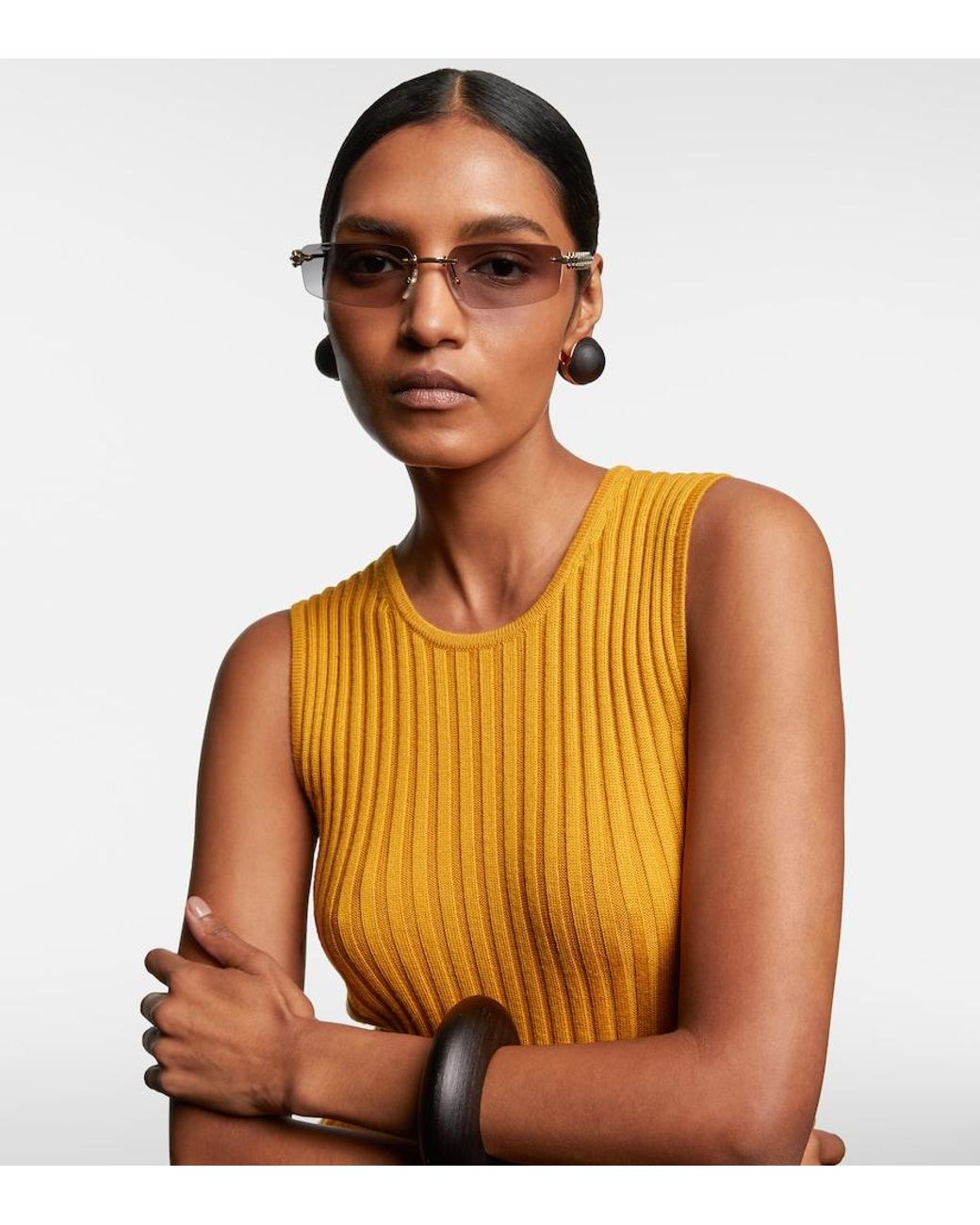 Cartier Metallic Clash De Cartier Rectangular Sunglasses