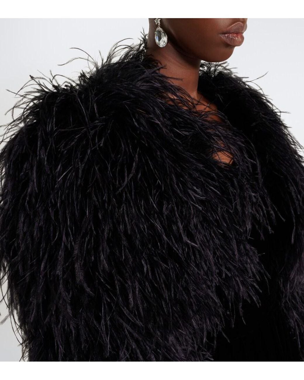 Dolce & Gabbana Black Cropped Feather Silk-Blend Jacket