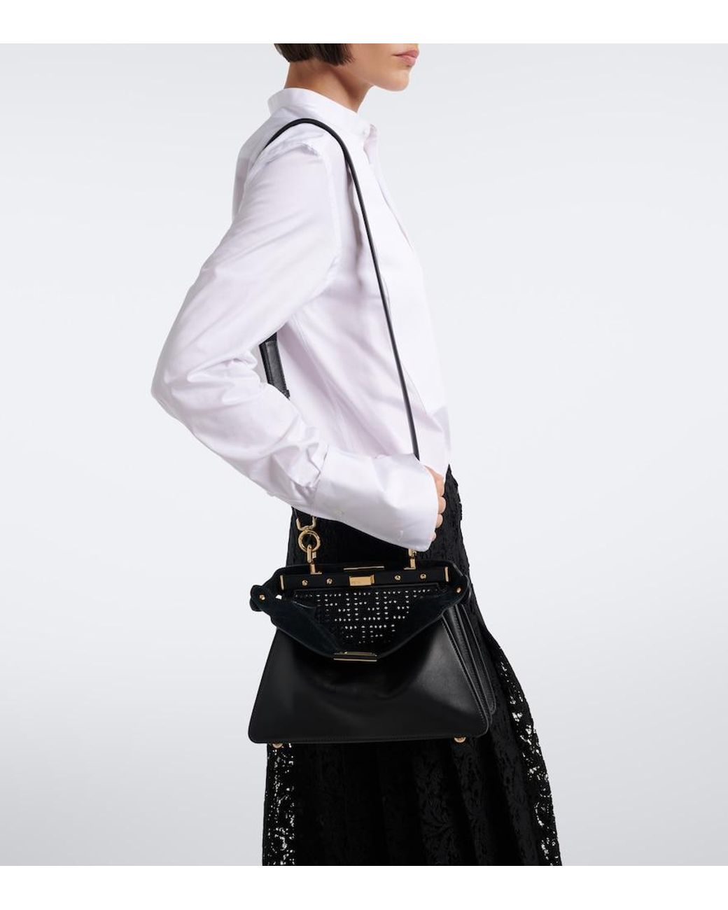 Fendi Black Peekaboo Small Leather Top-Handle Bag
