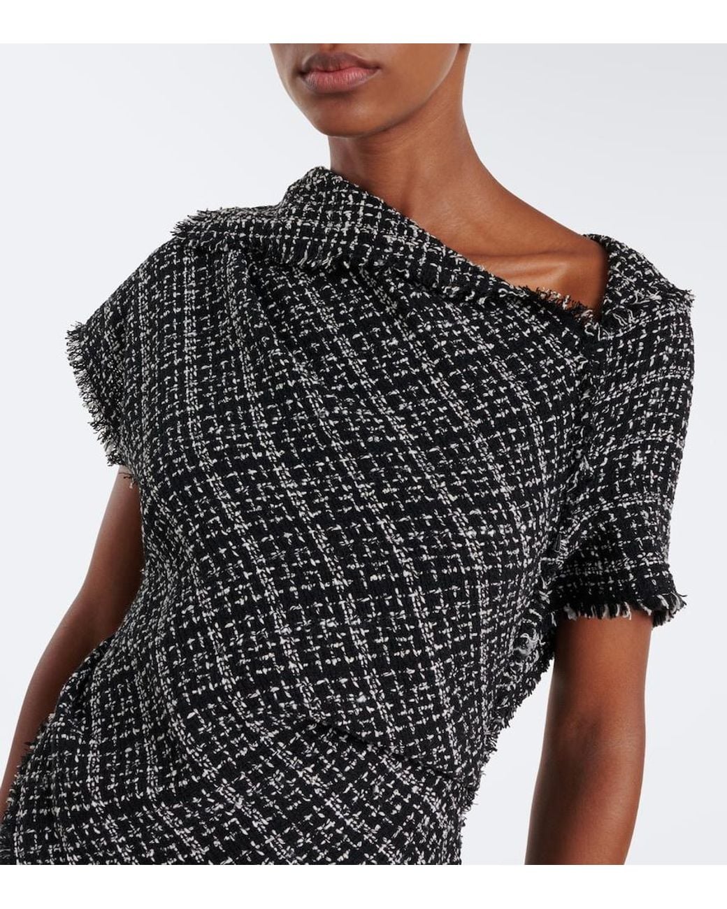 Erdem Black Checked Cotton-Blend Tweed Midi Dress