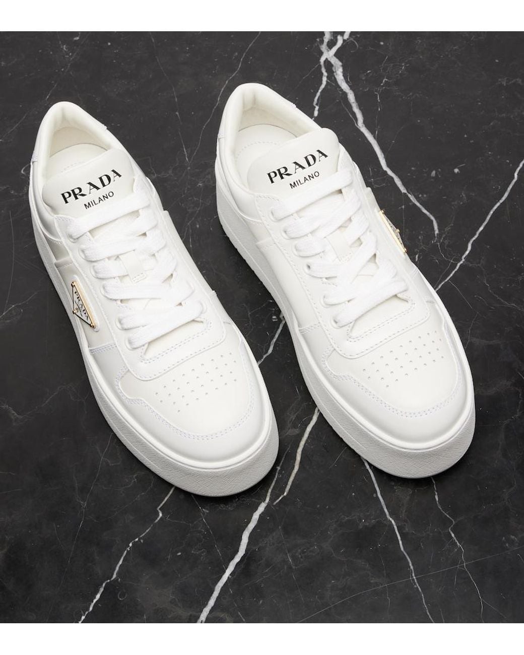 Prada White Downtown Bold Leather Platform Sneakers