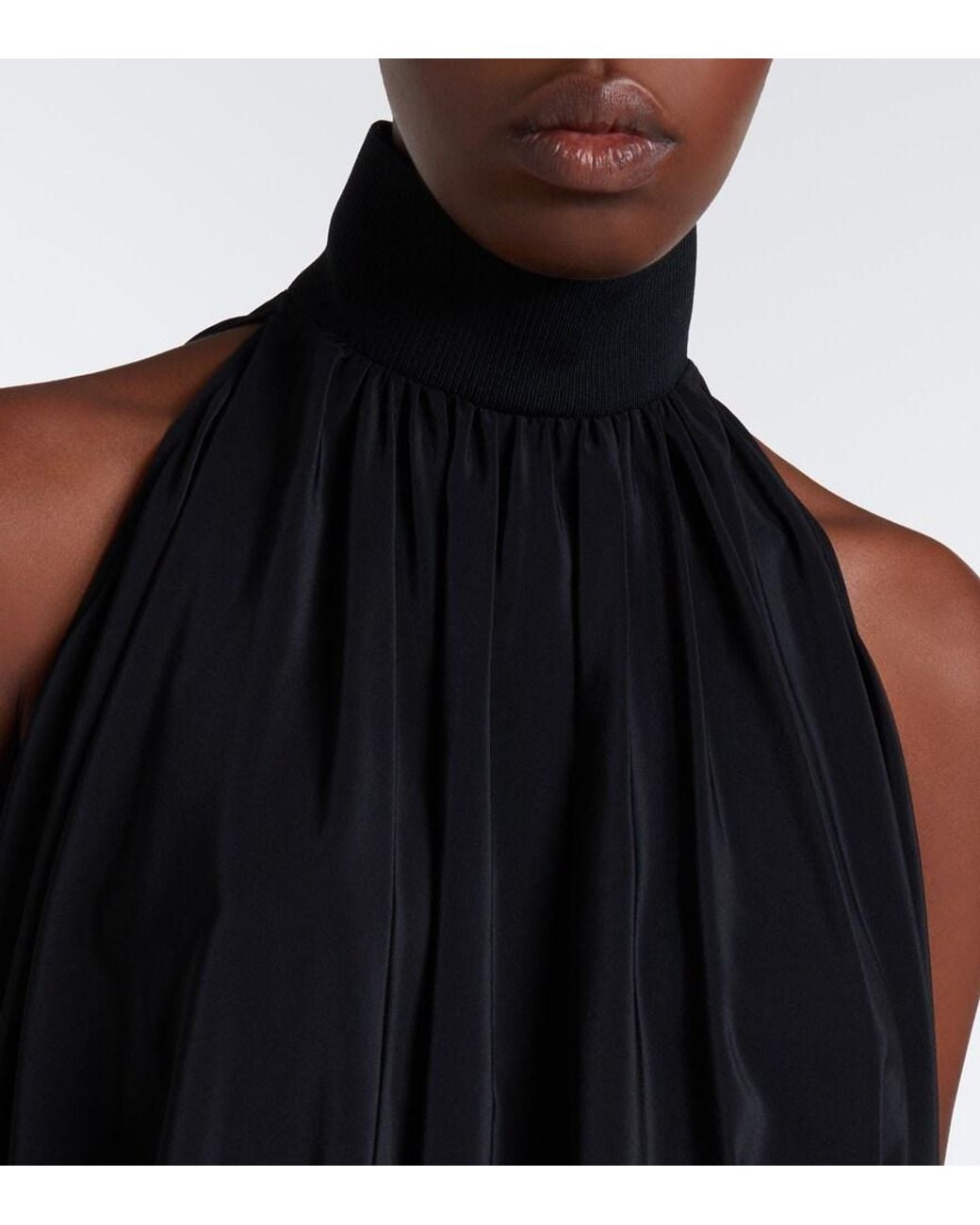 Sportmax Black Draped Halterneck Silk Satin Top