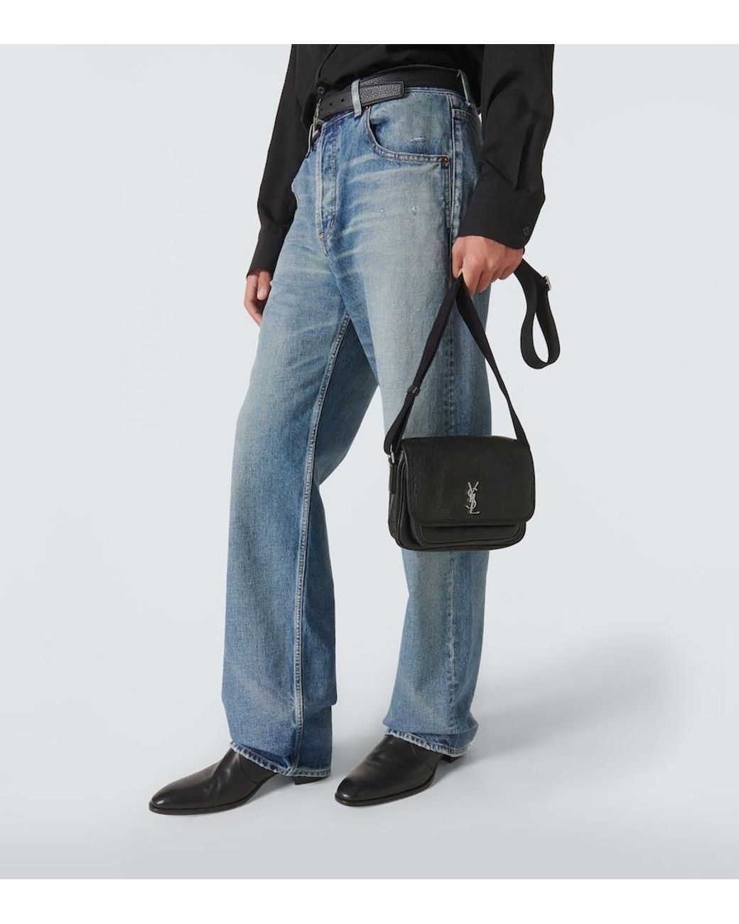 Saint Laurent White Niki Small Leather Messenger Bag for men