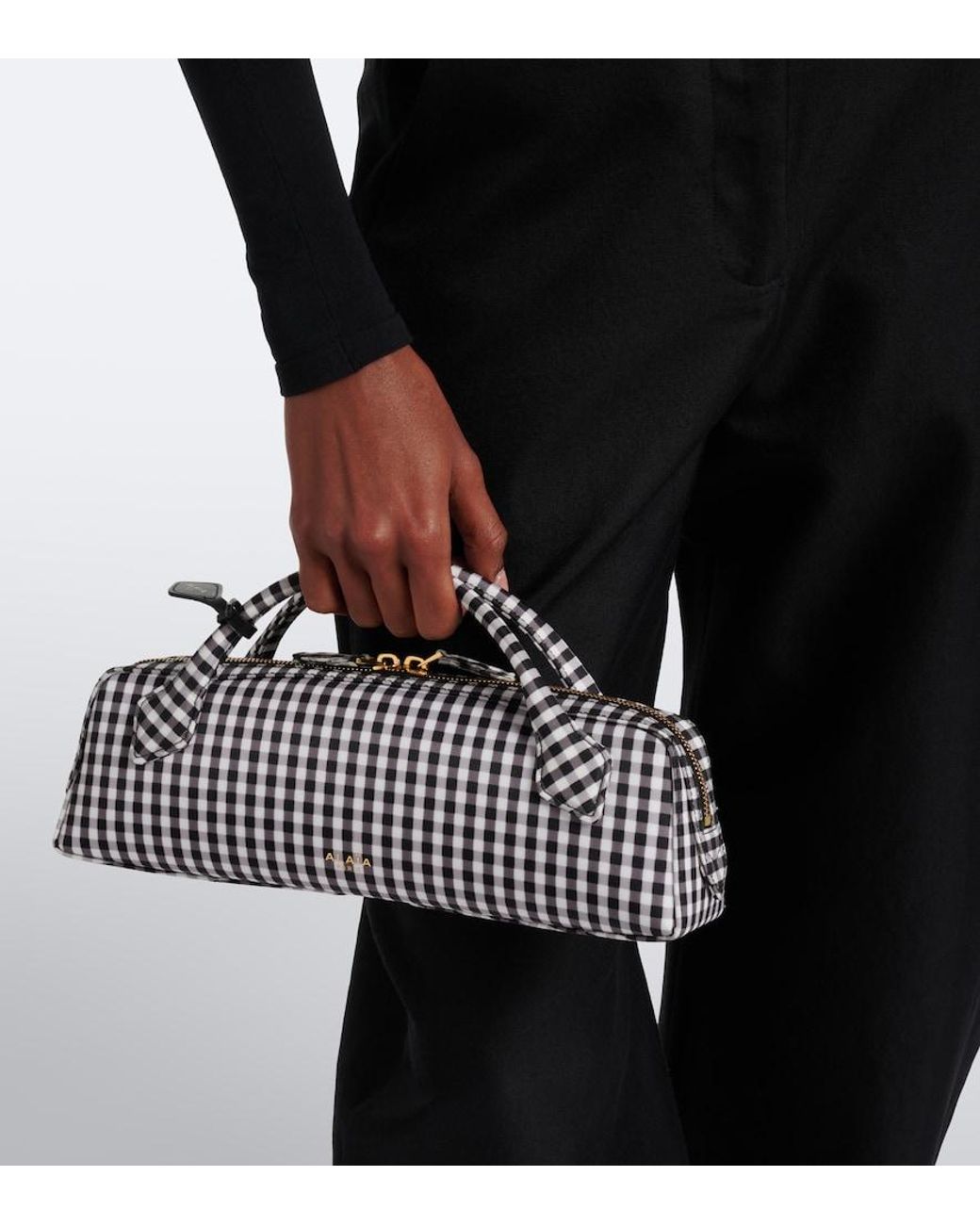 Alaïa White Le Teckel Gingham Top-Handle Bag