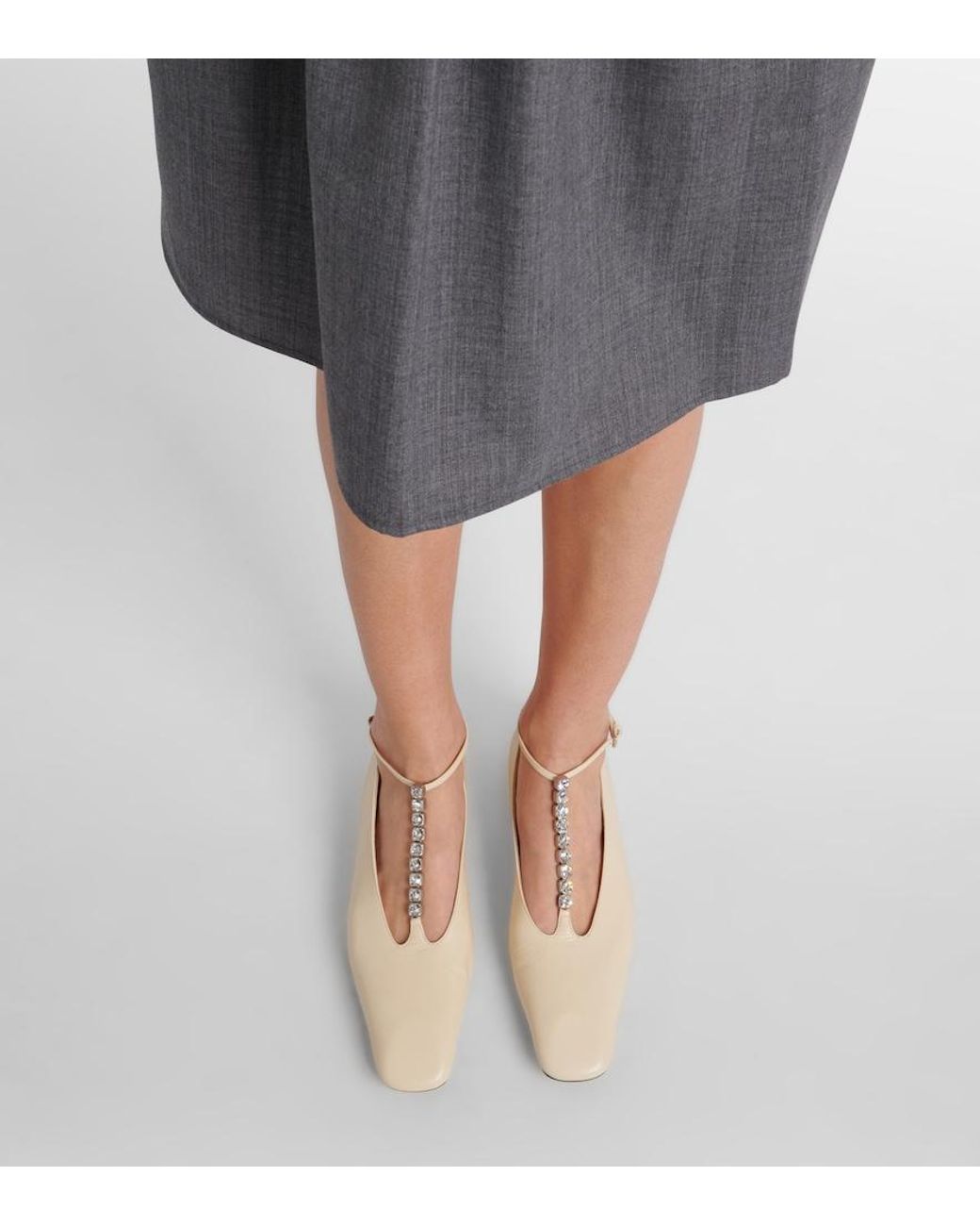 Jil Sander Natural Crystal-Embellished Leather Ballet Flats