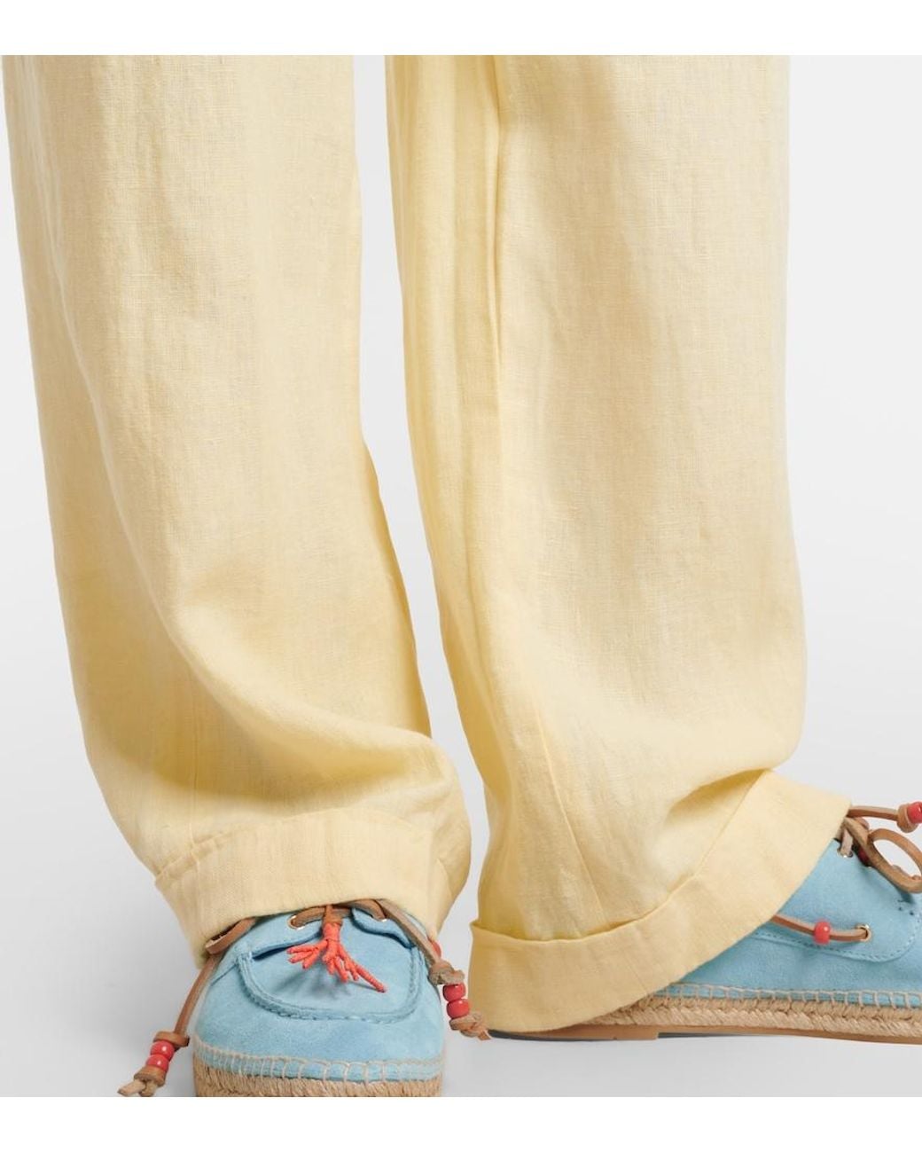 Polo Ralph Lauren Yellow Belted Linen Straight Pants