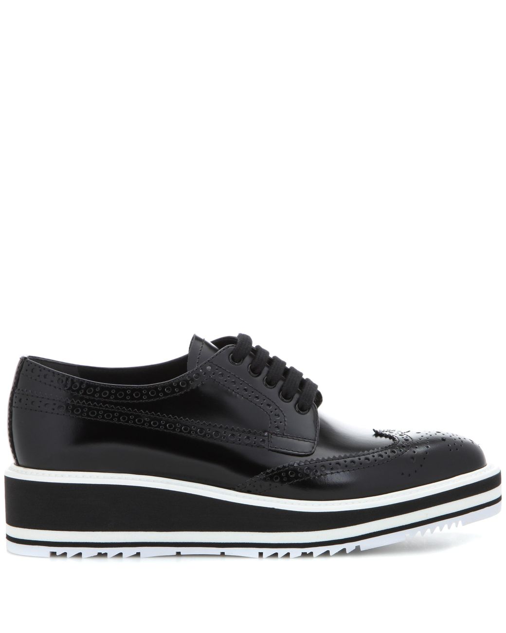 Prada Wingtip Leather Platform Brogues in Black | Lyst