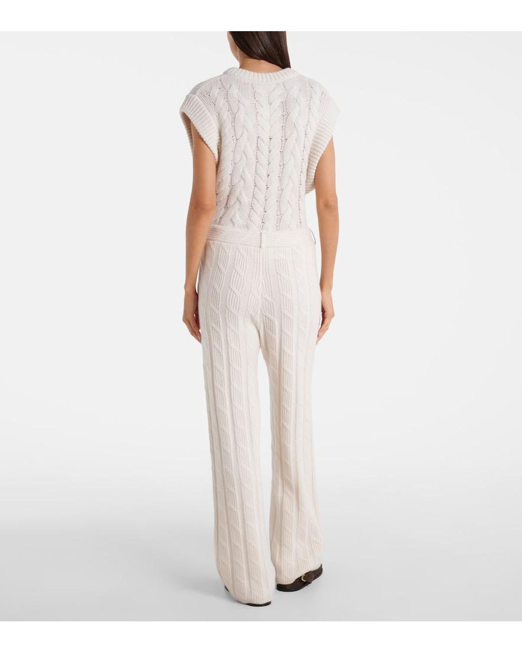 Lisa Yang White Ebba Low-Rise Cashmere Wide-Leg Pants