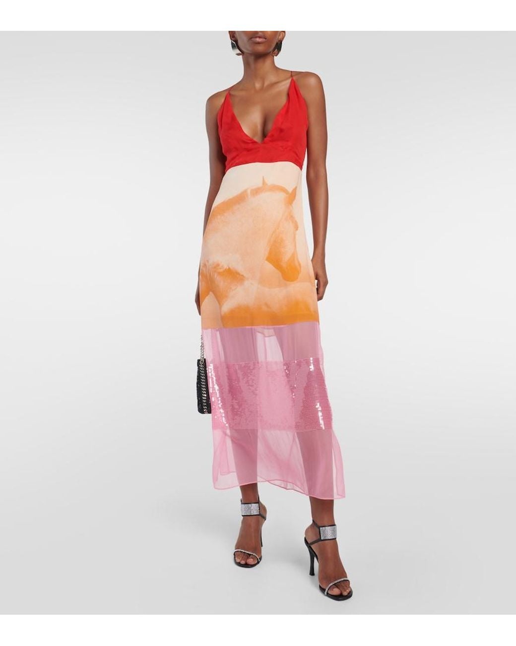 Stella McCartney Pink Sequined Silk Midi Dress