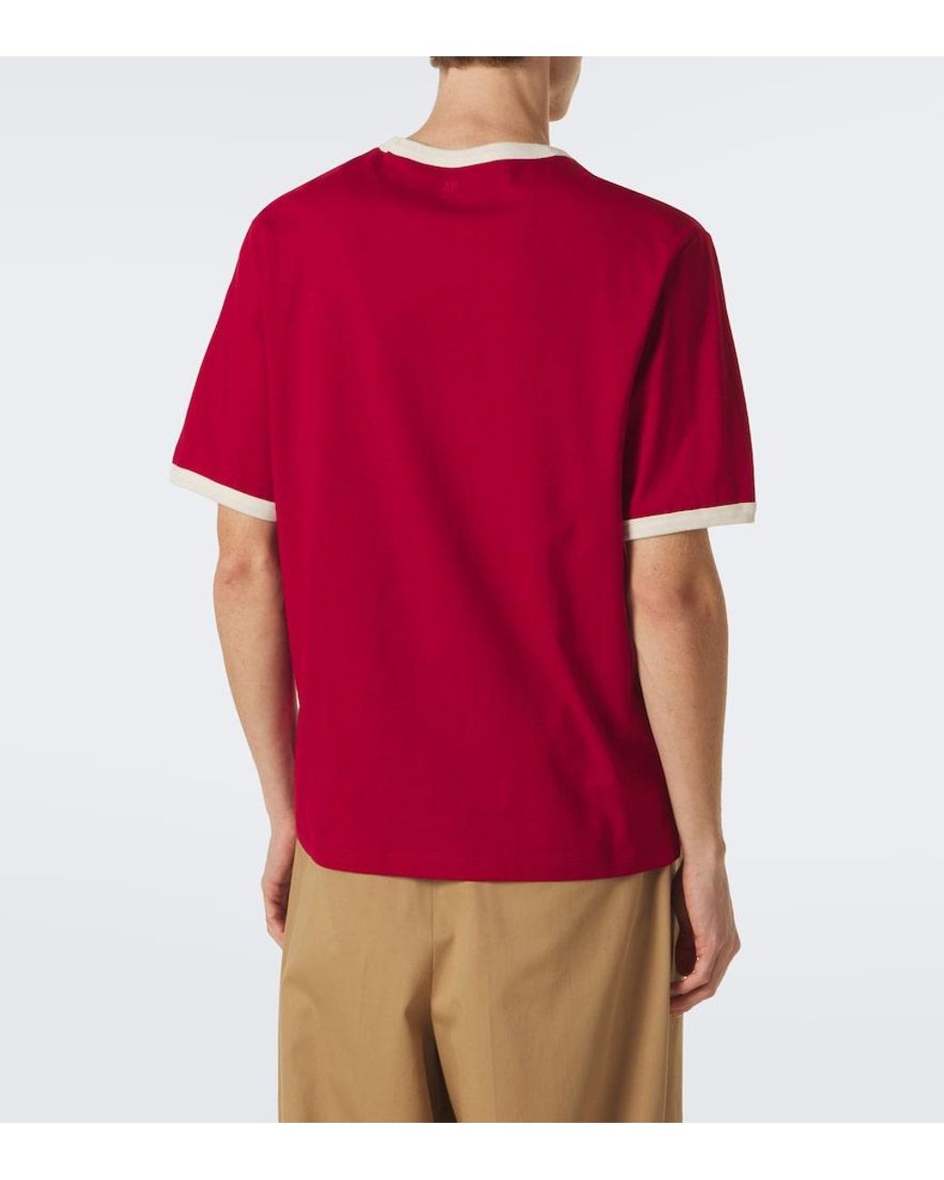 AMI Red Ami De Cour Cotton Jersey T-Shirt for men