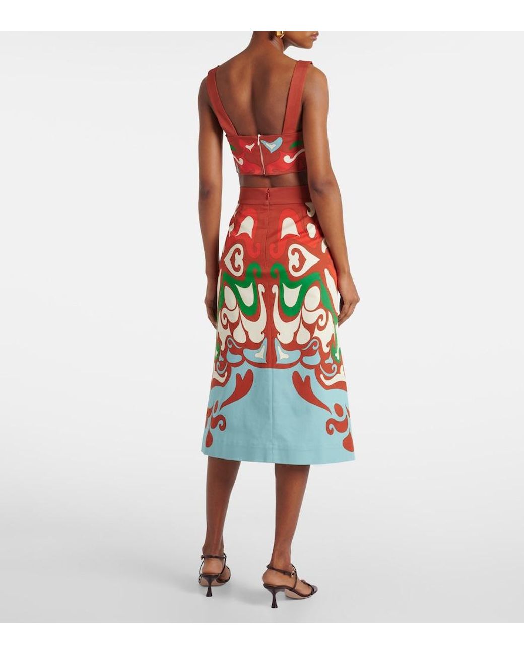 LaDoubleJ Red Baia Printed Cotton-Blend Crop Top