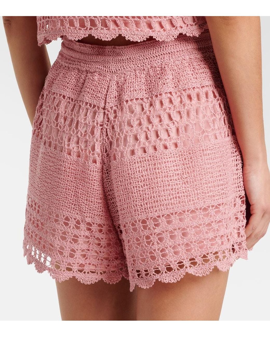 Zimmermann Pink Wanderlust Crochet Shorts