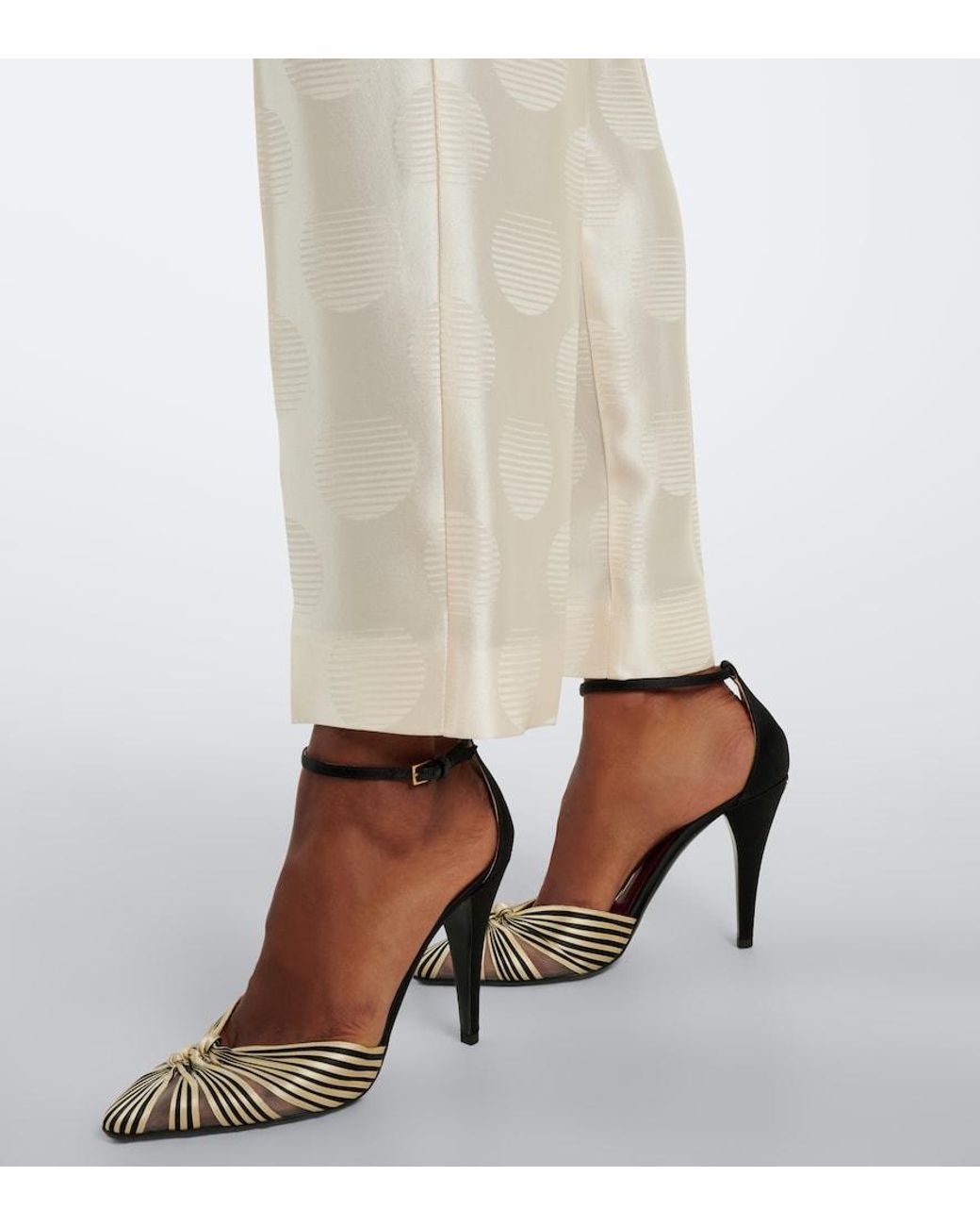 Valentino Garavani White Polka-Dot Silk Jacquard Slim Pants