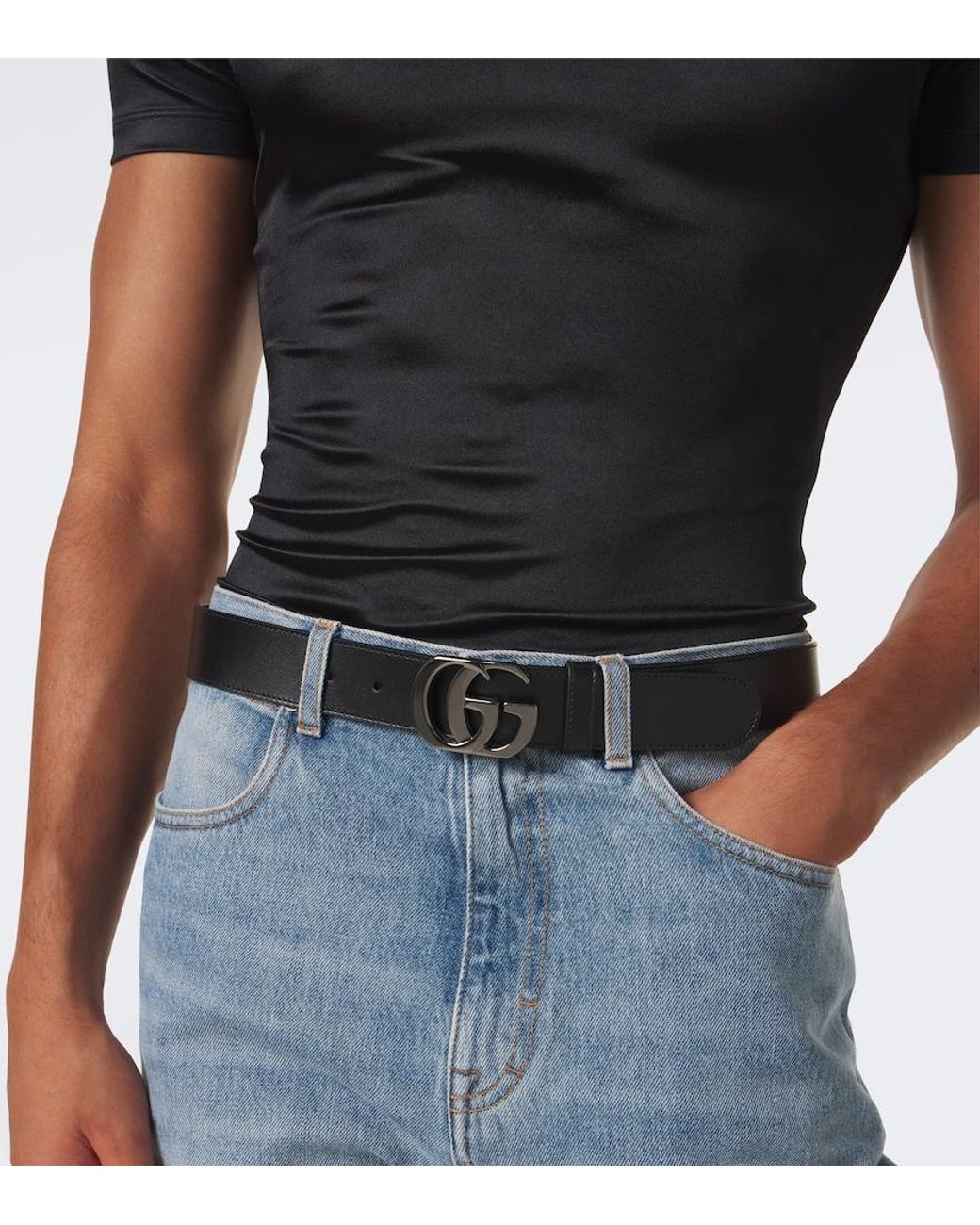 Gucci Black Cut Gg Marmont Leather Belt for men