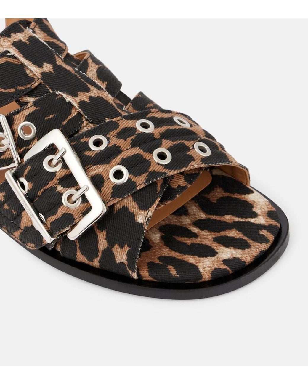 Ganni Brown Leopard-Print Sandals