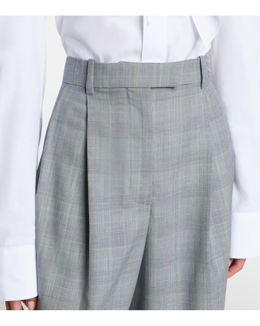 Givenchy Gray Checked Wool Wide-Leg Pants