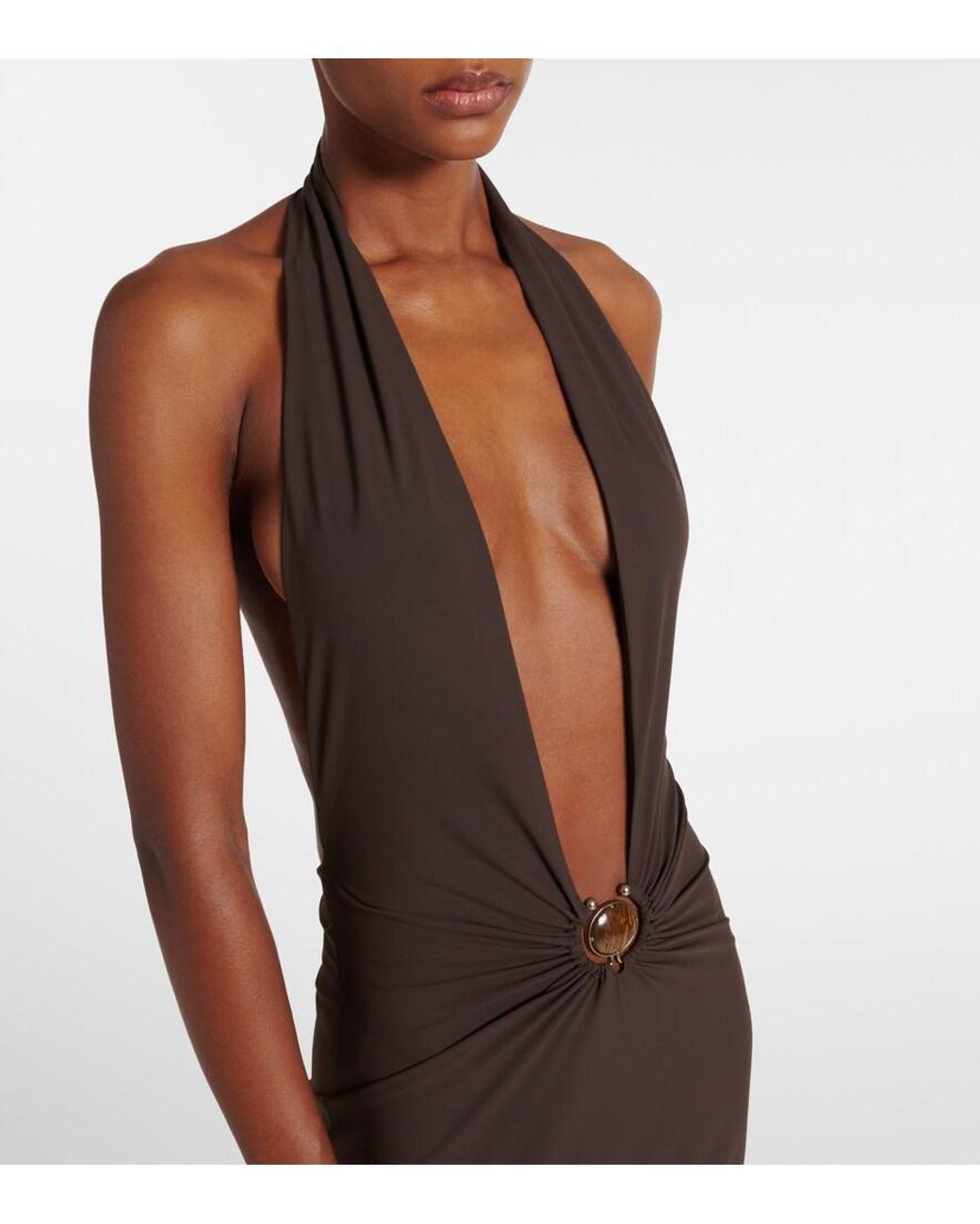 Christopher Esber Purple Embellished Halterneck Maxi Dress