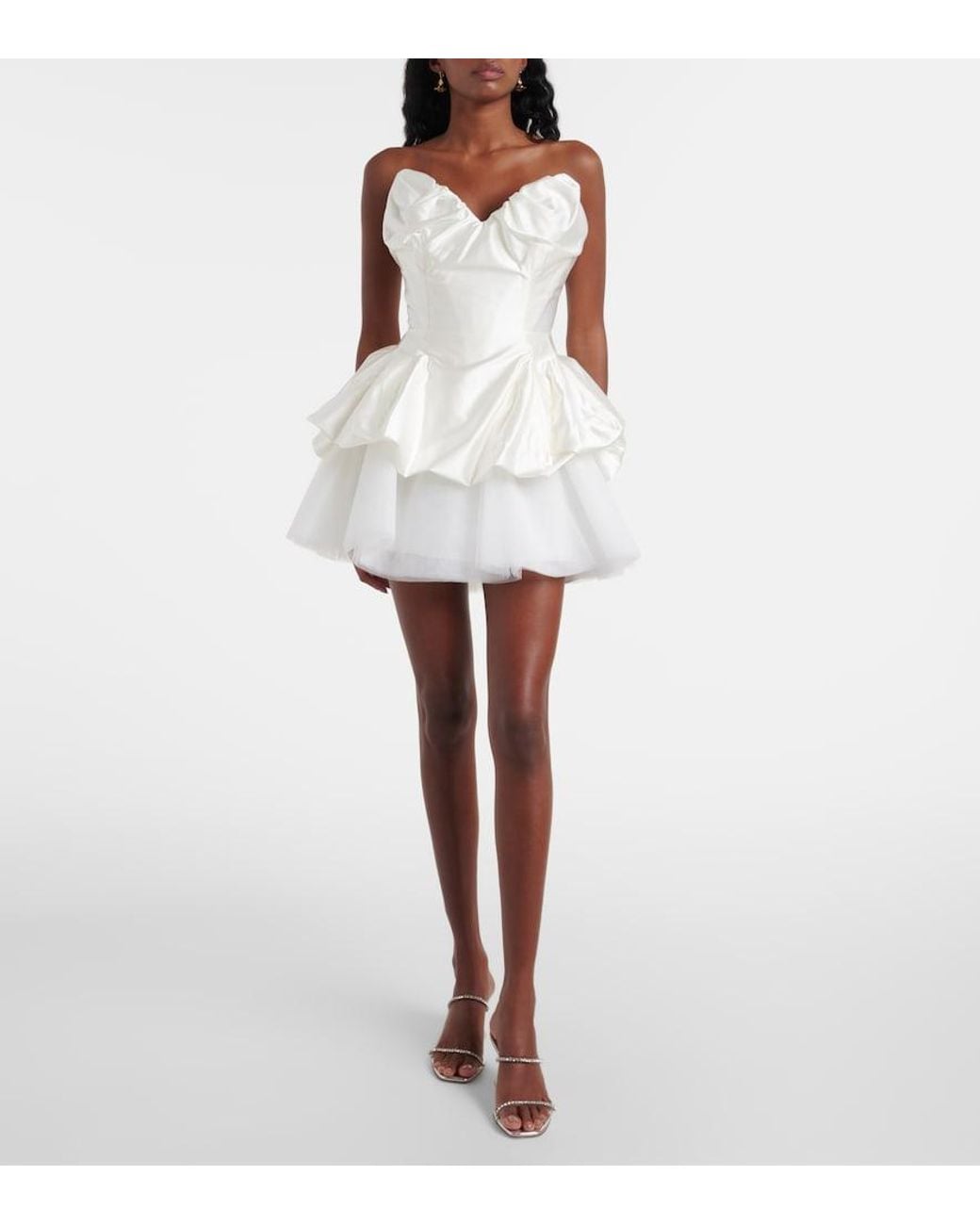 Vivienne Westwood White Raven Strapless Gathered Satin Bustier Top