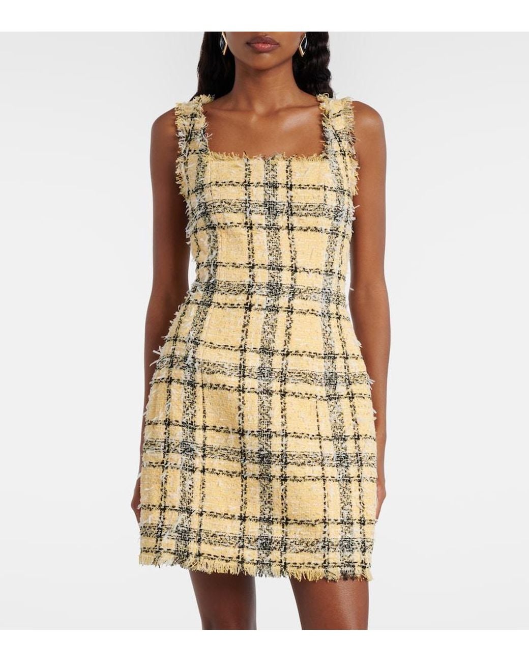 Balmain Metallic Checked Sequined Tweed Minidress