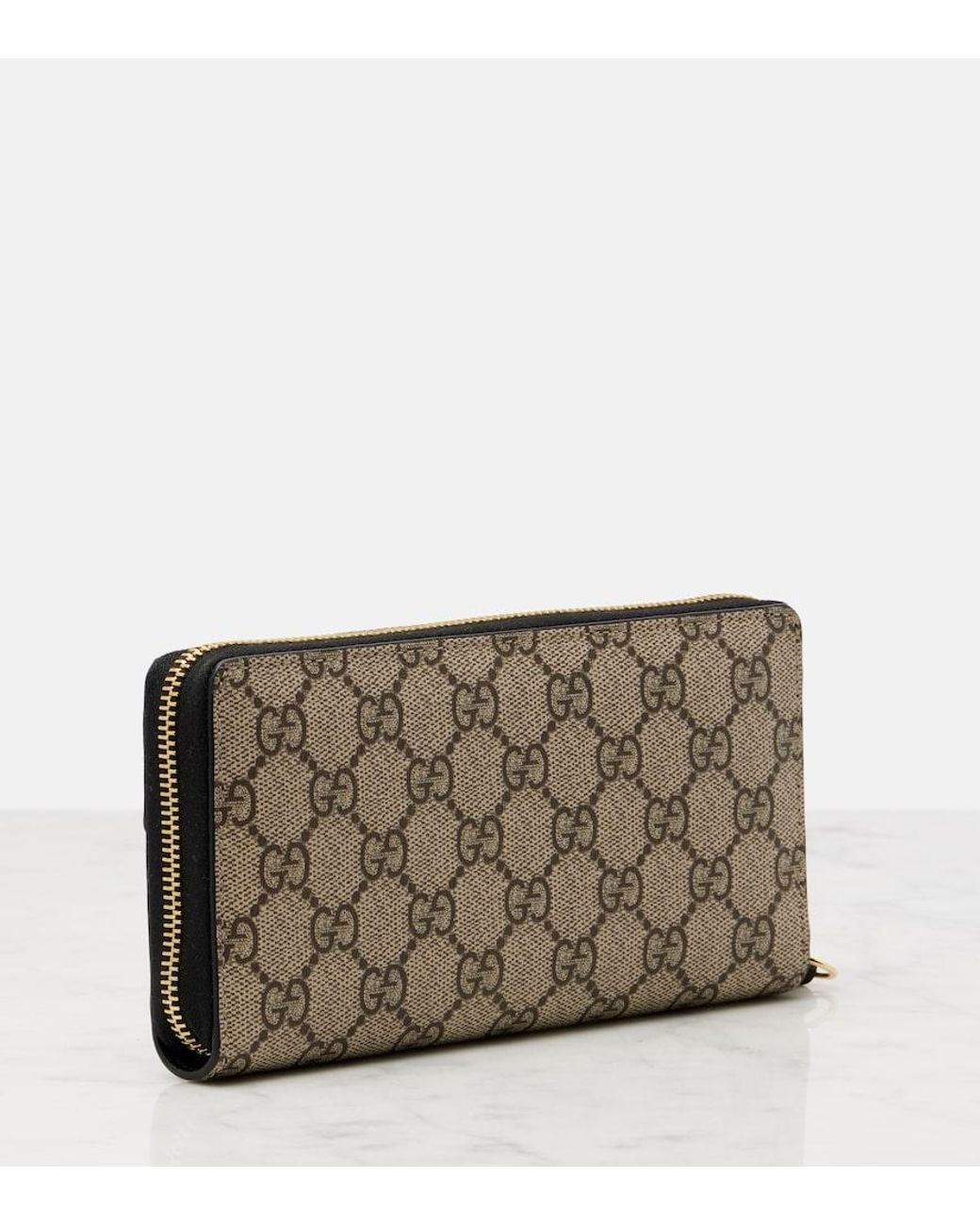 Gucci Black Gg Marmont Leather-Trimmed Wallet