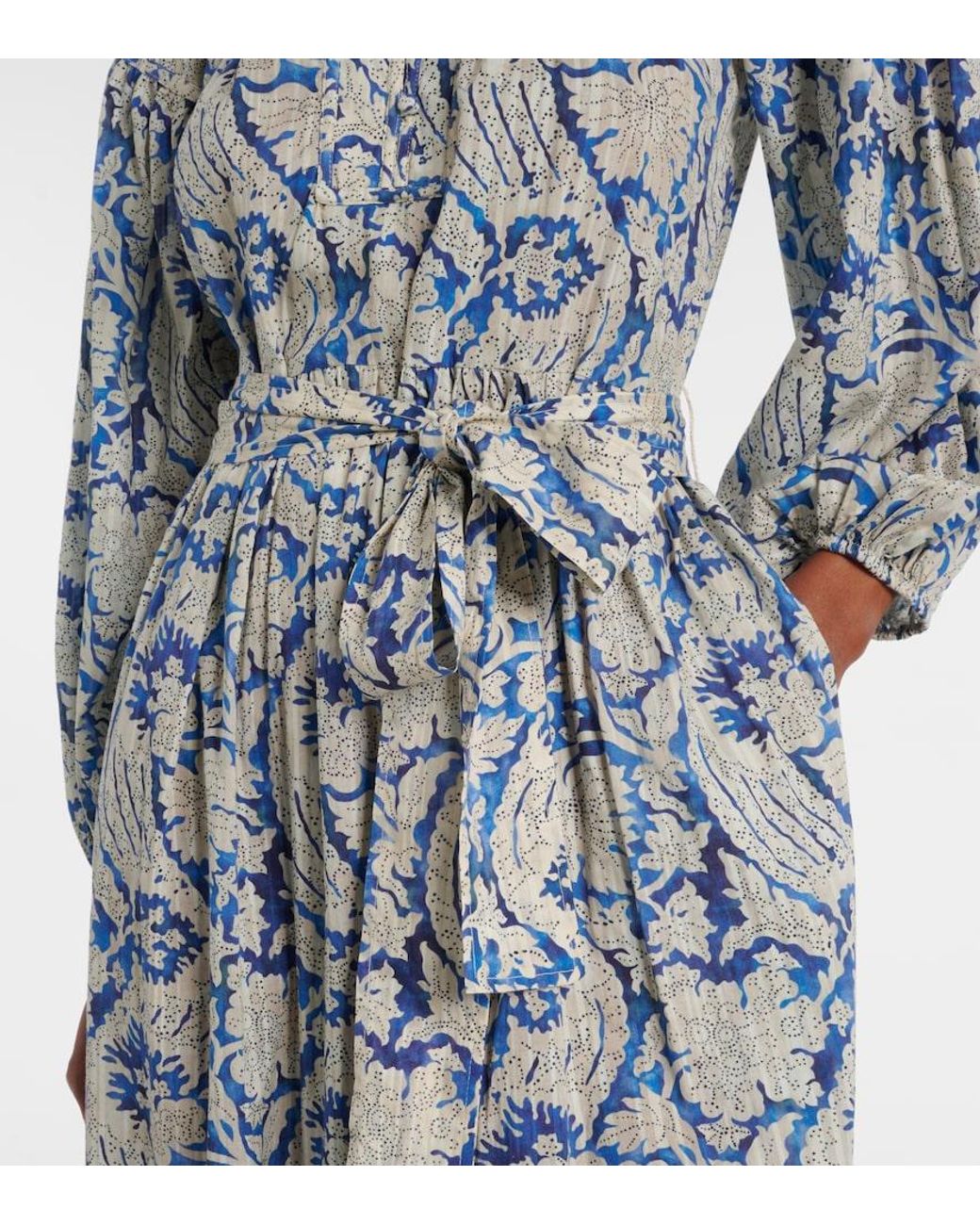 Ulla Johnson Blue Seraphina Printed Cotton-Blend Midi Dress