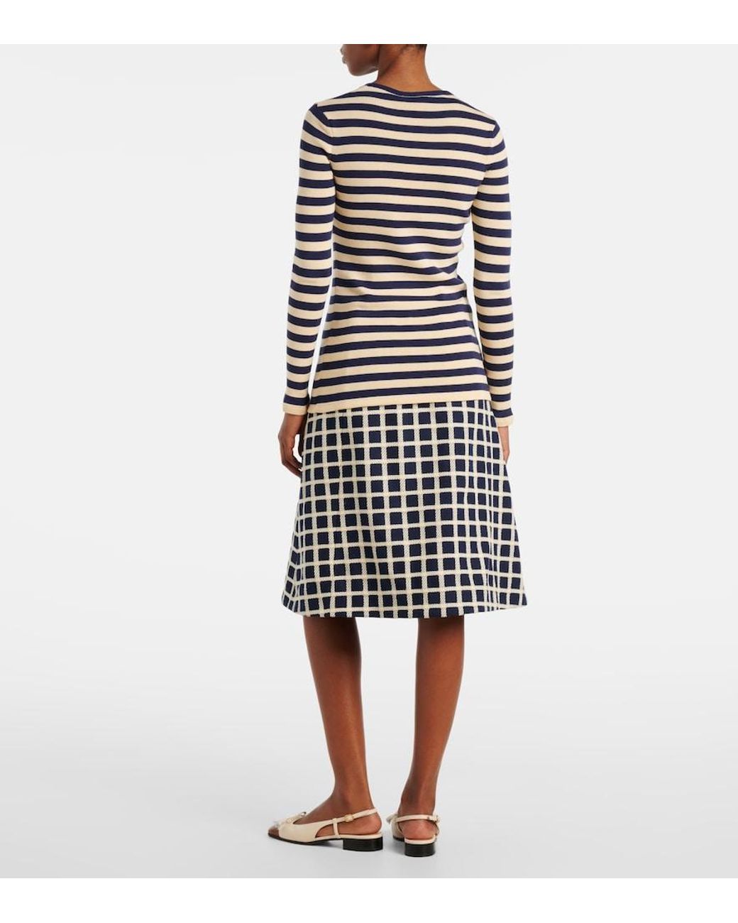 Valentino Garavani Blue Striped Ribbed-Knit Cotton Sweater