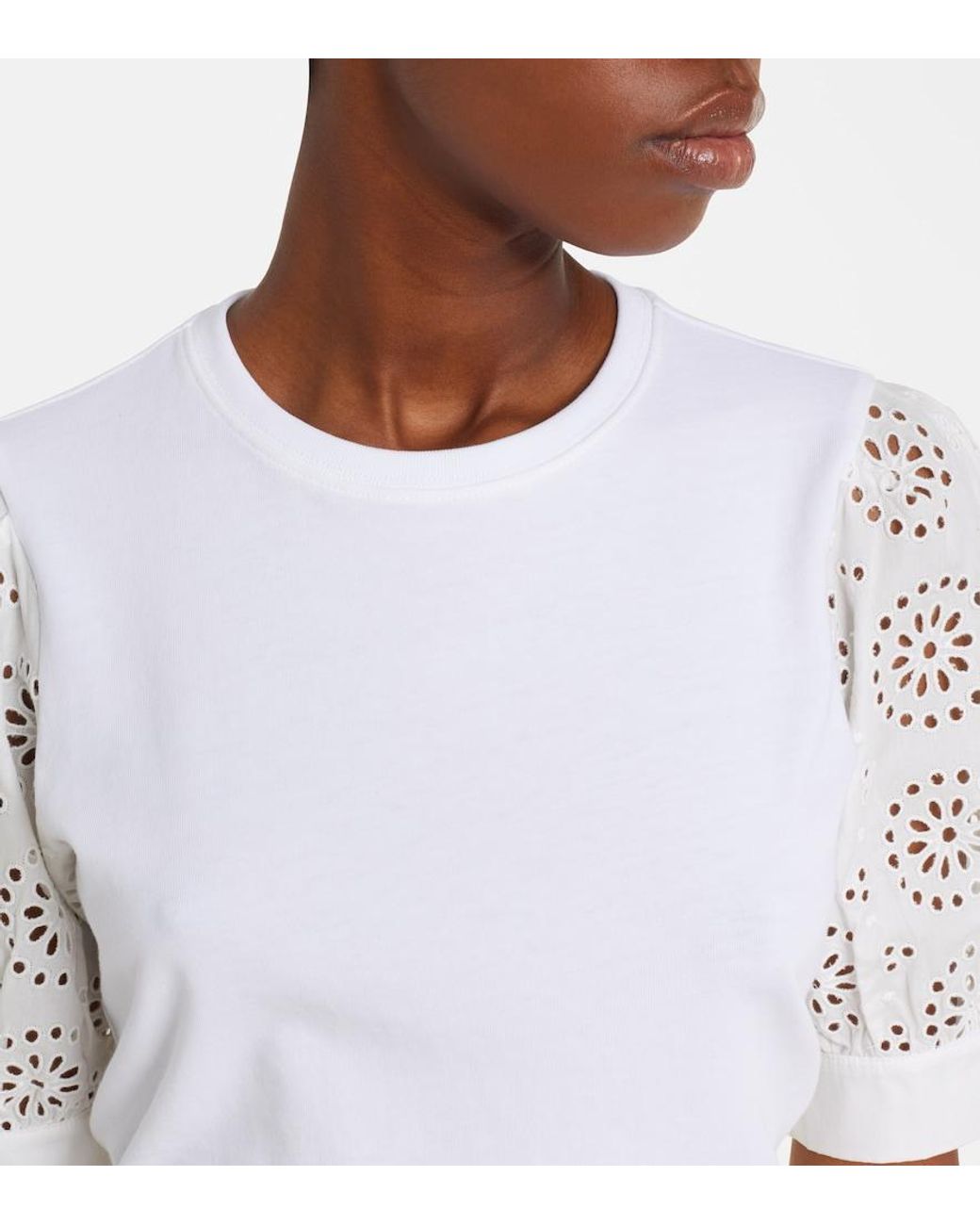 FRAME White The Deco Broderie Anglaise Cotton T-Shirt