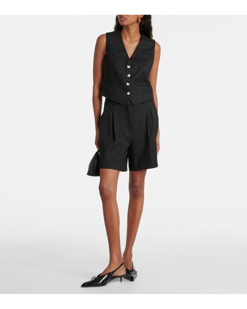 Veronica Beard Black Bennett Linen-Blend Twill Vest