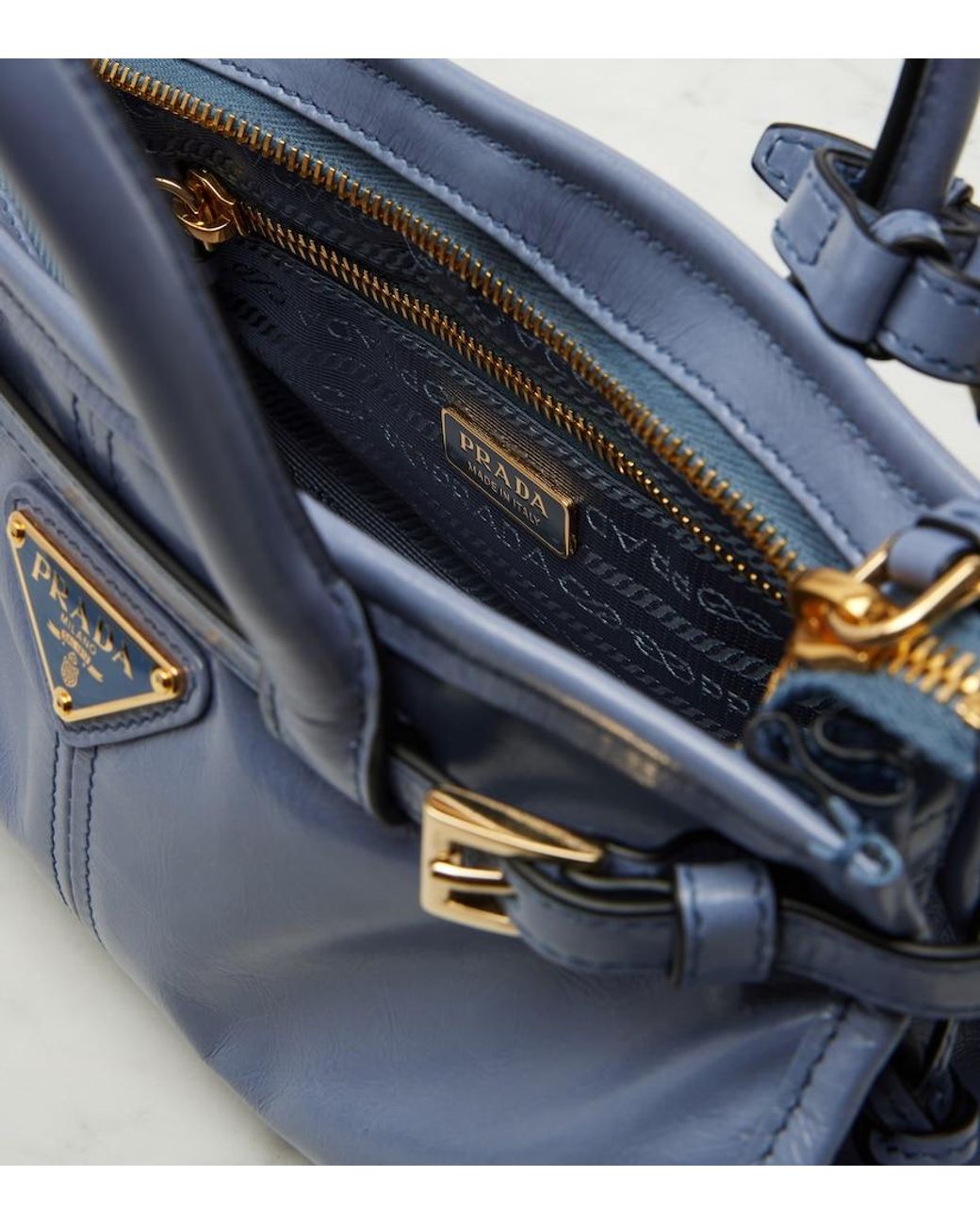 Prada Blue Bonnie Mini Leather Top-Handle Bag
