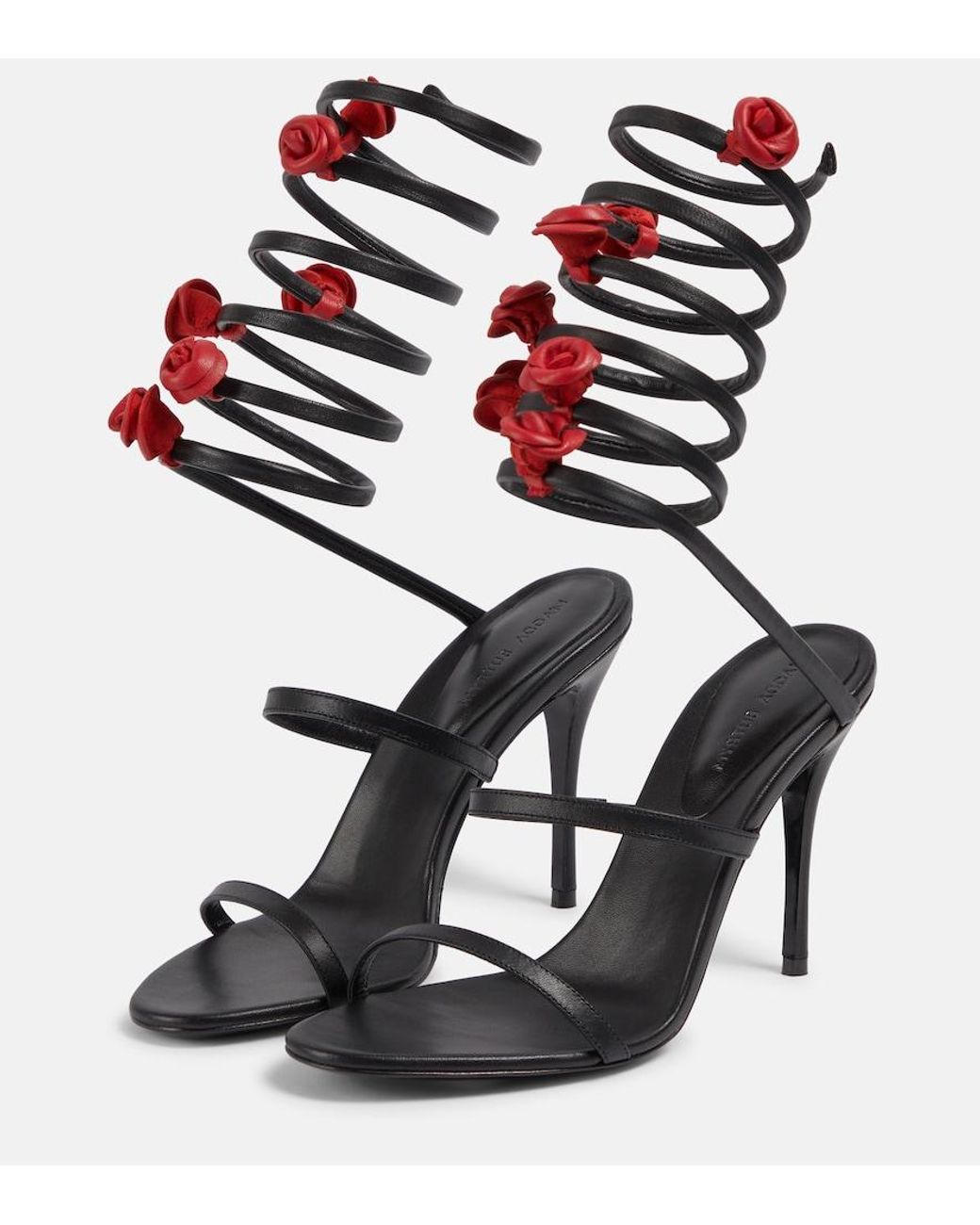 Magda Butrym Black Floral-Applique Satin Sandals