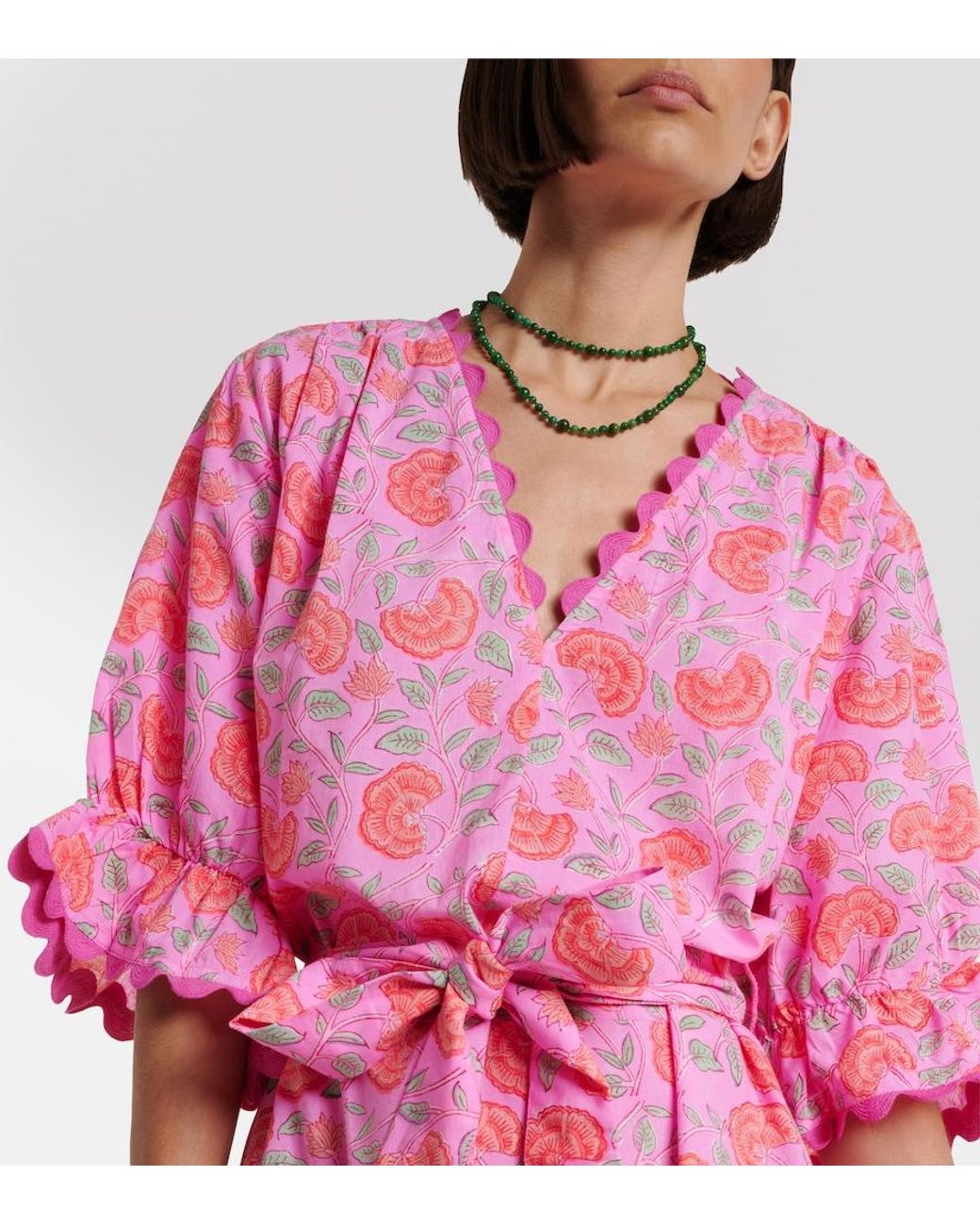 Juliet Dunn Pink Floral Scalloped Cotton Minidress