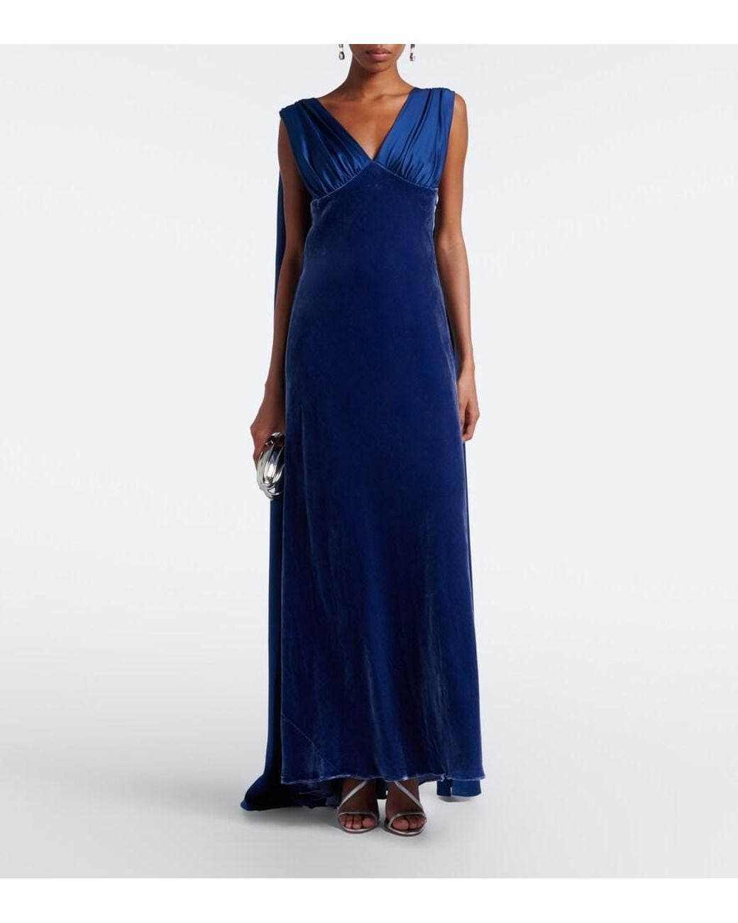 Jonathan Simkhai Blue Mariselle Caped Velvet Gown